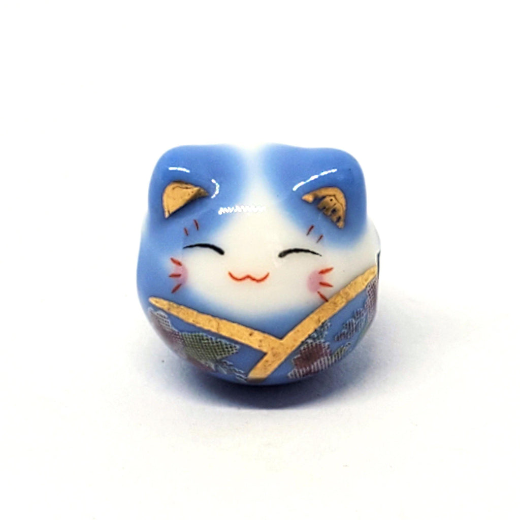 Chinese Cat Ceramic White & Blue 15x14mm - 1pc