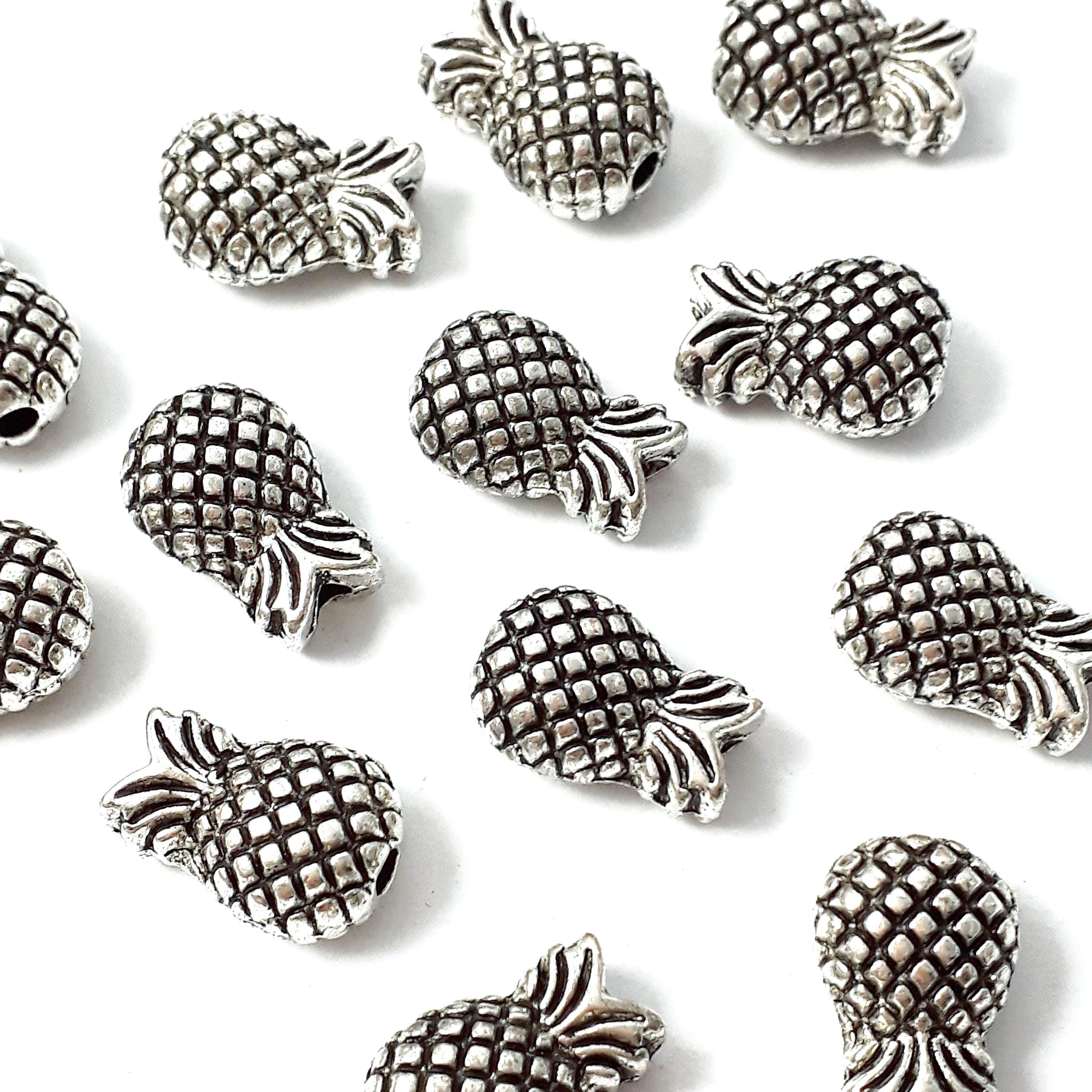 Pineapple Fruit Antique Silver 13x9mm - 10pcs