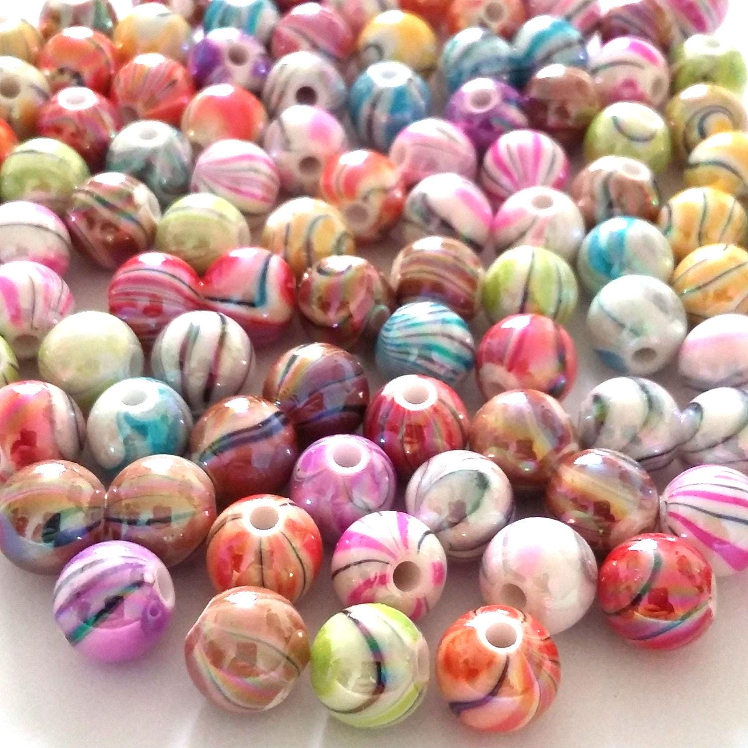 Acrylic Swirly Round AB Mixed Colour 8mm - 50pcs
