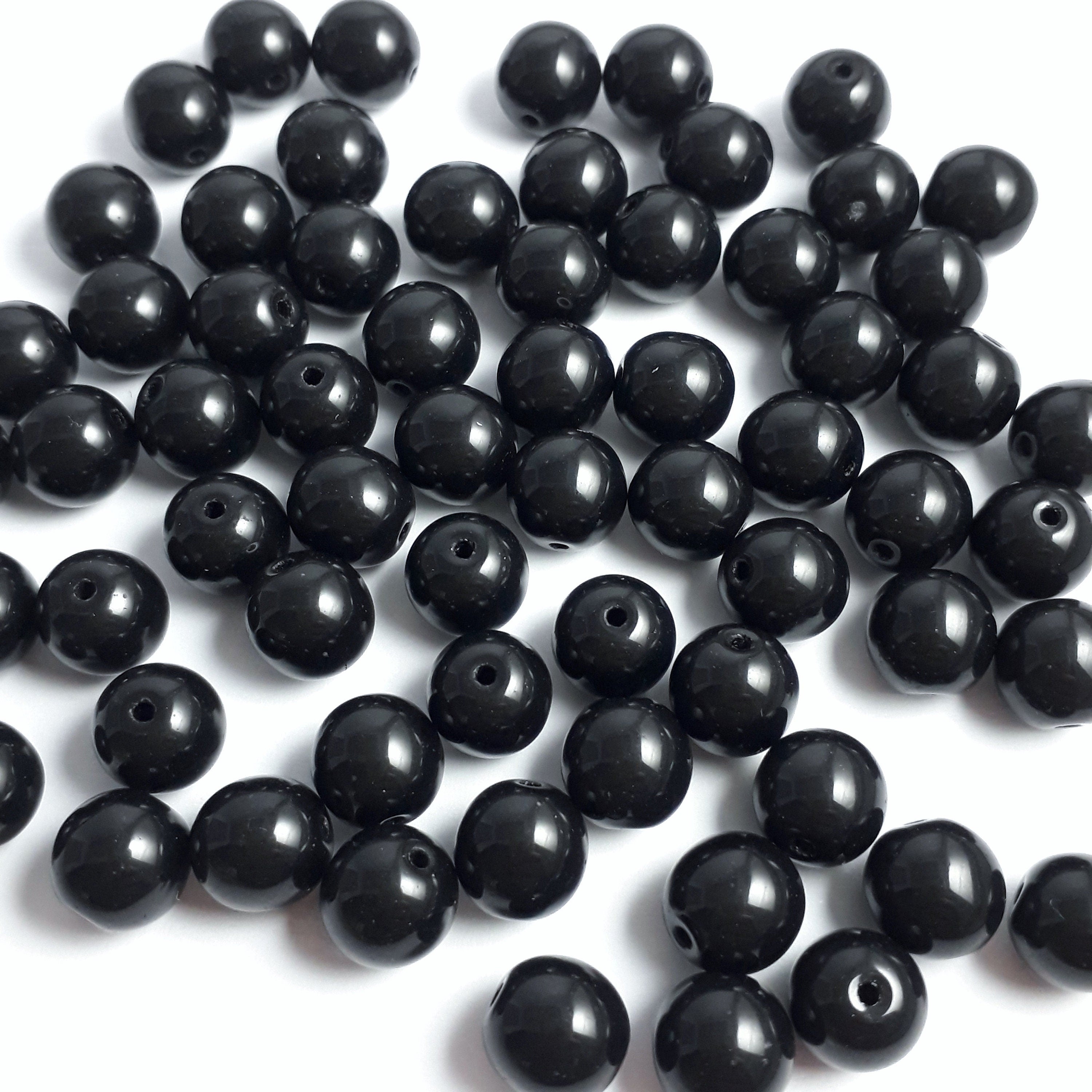 Opaque Black Czech Glass Round 8mm - 20pcs
