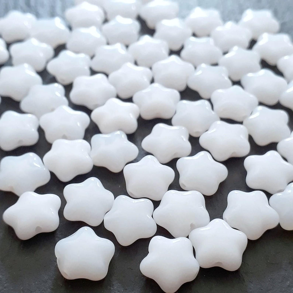 Cloudy White Czech Glass Star 8mm - 20pcs