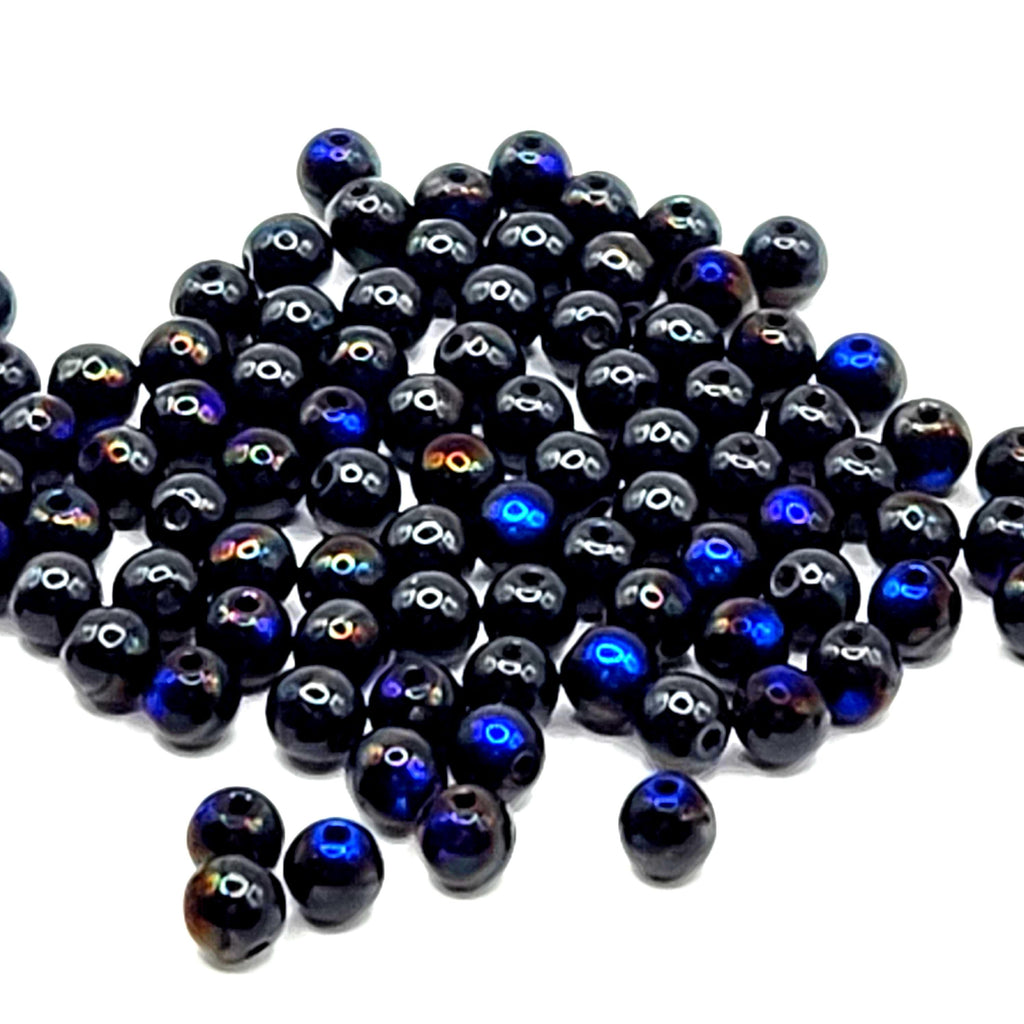 Black & Metallic Blue Round Druk Czech Glass 4mm - 60pcs