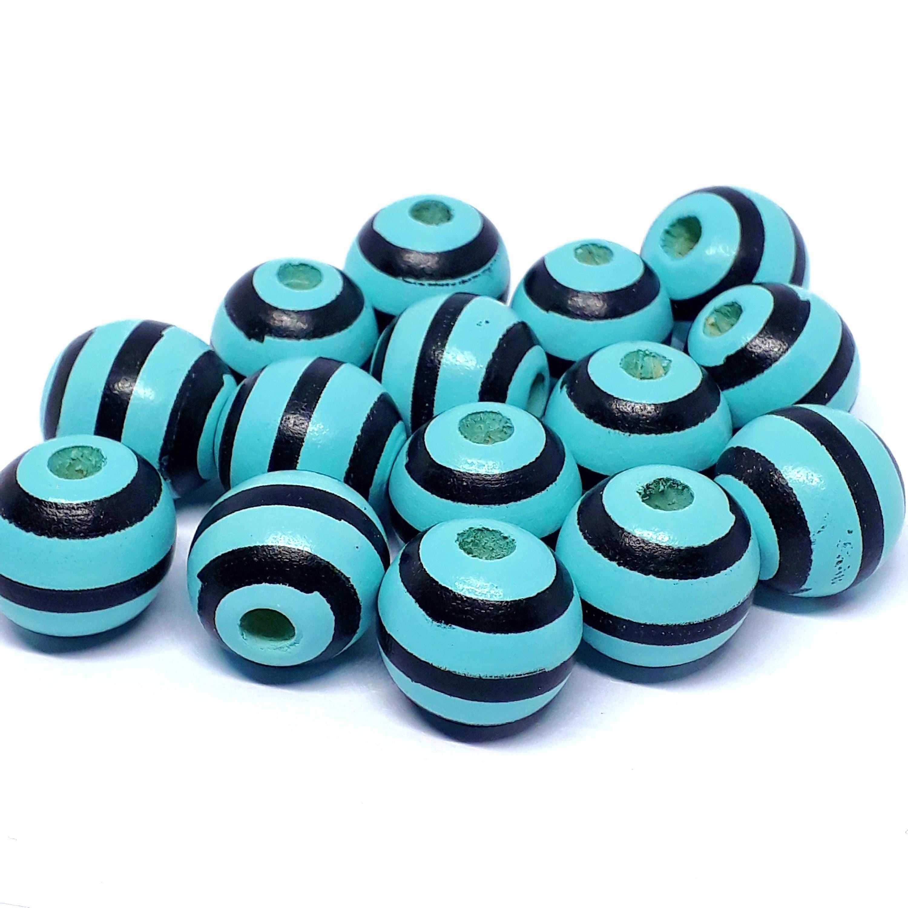 Turquoise & Black Striped Wood 16x15mm - 5pcs