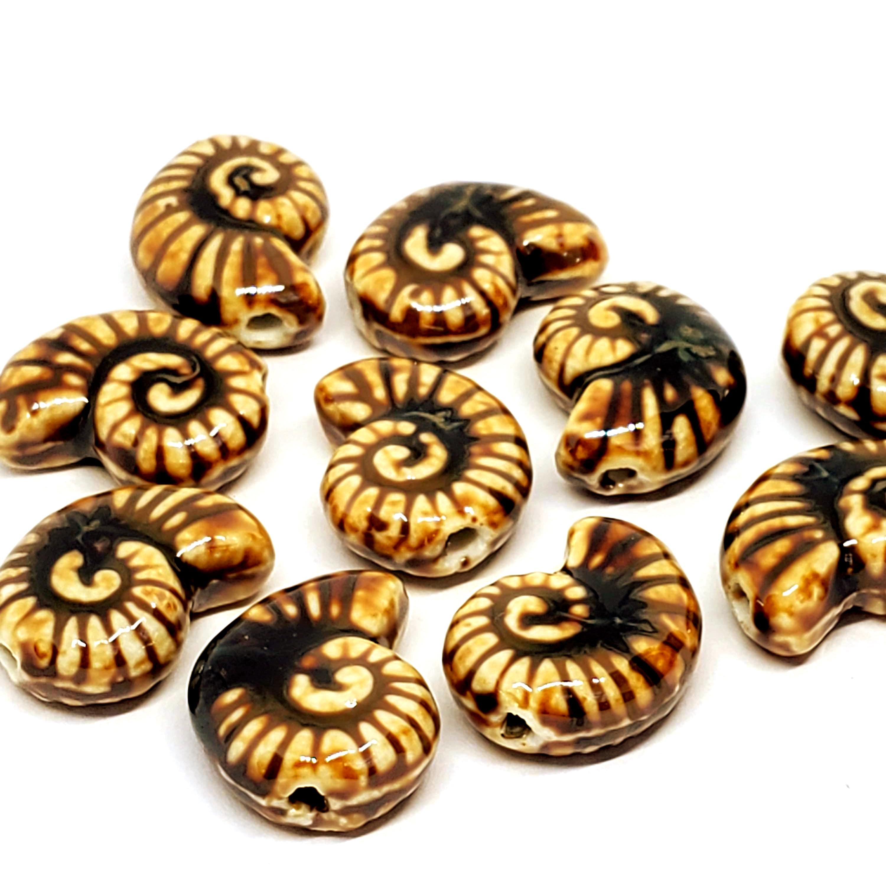 Dark Brown Seashell Chunky Glazed Ceramic 21x17mm - 2pcs
