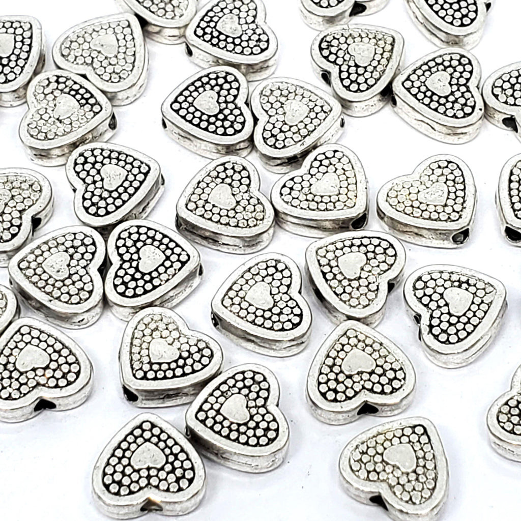 Heart Dot Pattern Antique Silver 9x8mm - 20pcs