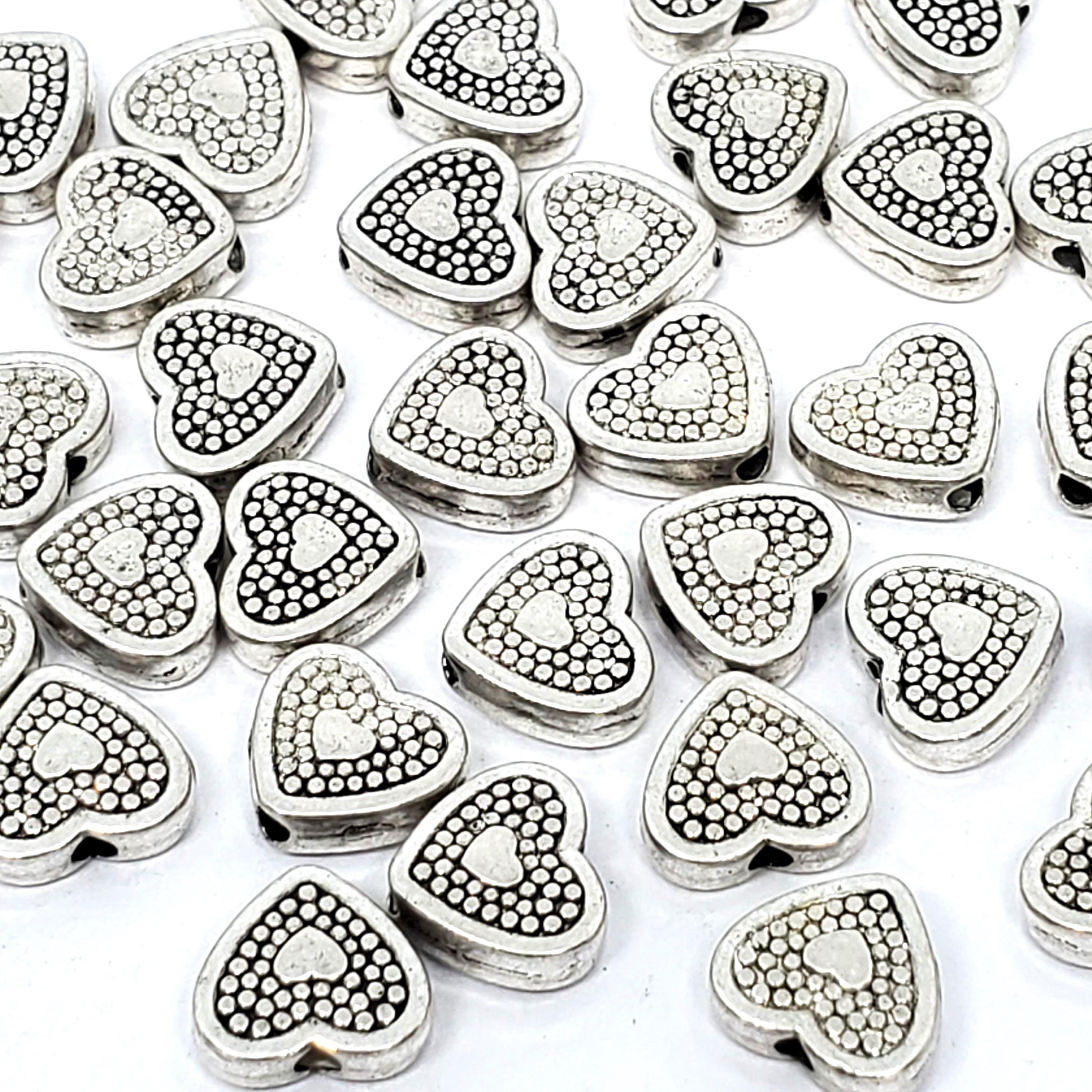 Heart Dot Pattern Antique Silver 9x8mm - 20pcs