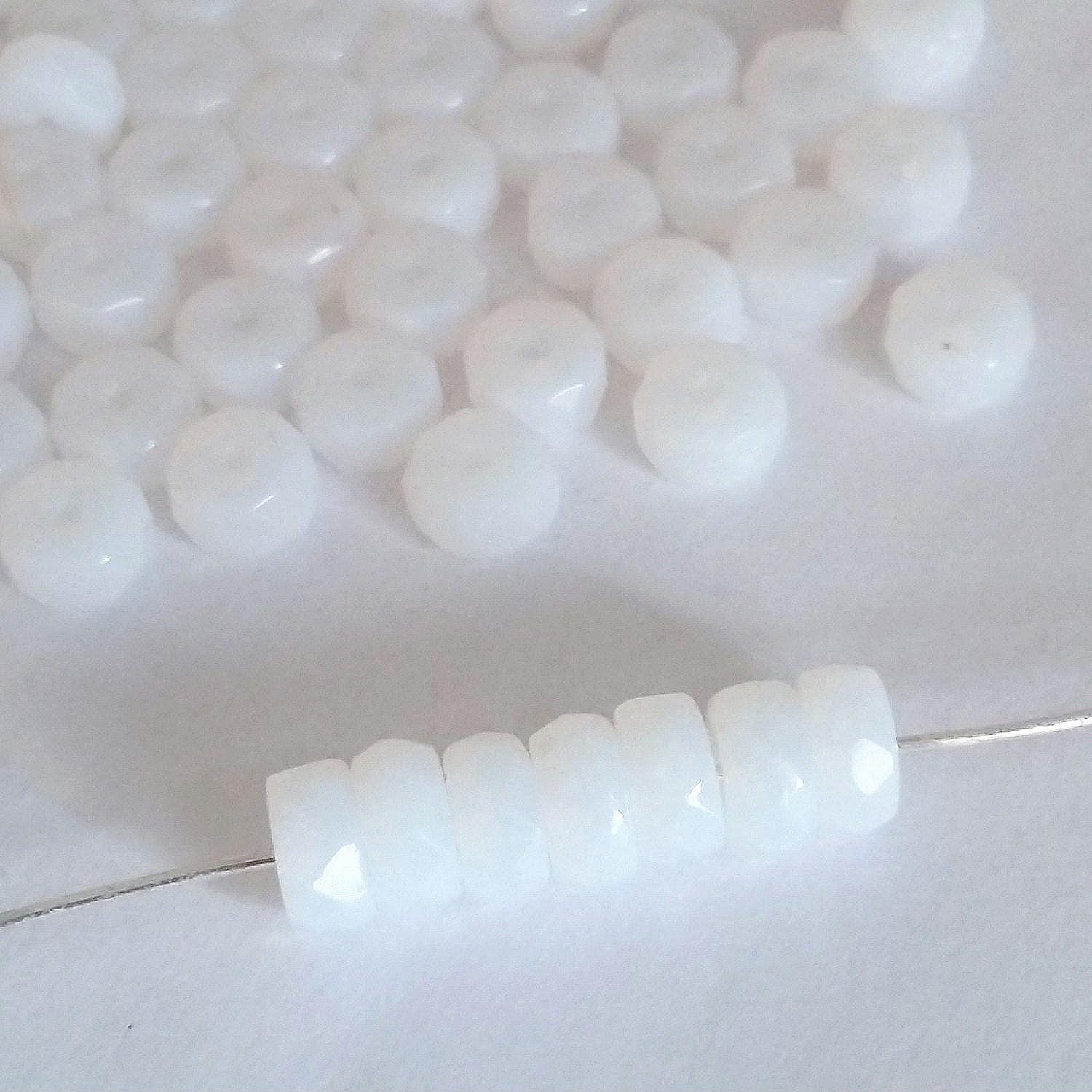 Cloudy White Lustre Czech Glass Faceted Rondelle 3x6mm - 20pcs