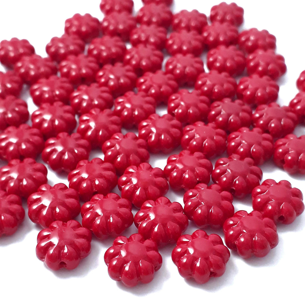 Red Czech Glass Hawaiian Flower 9mm - 10pcs