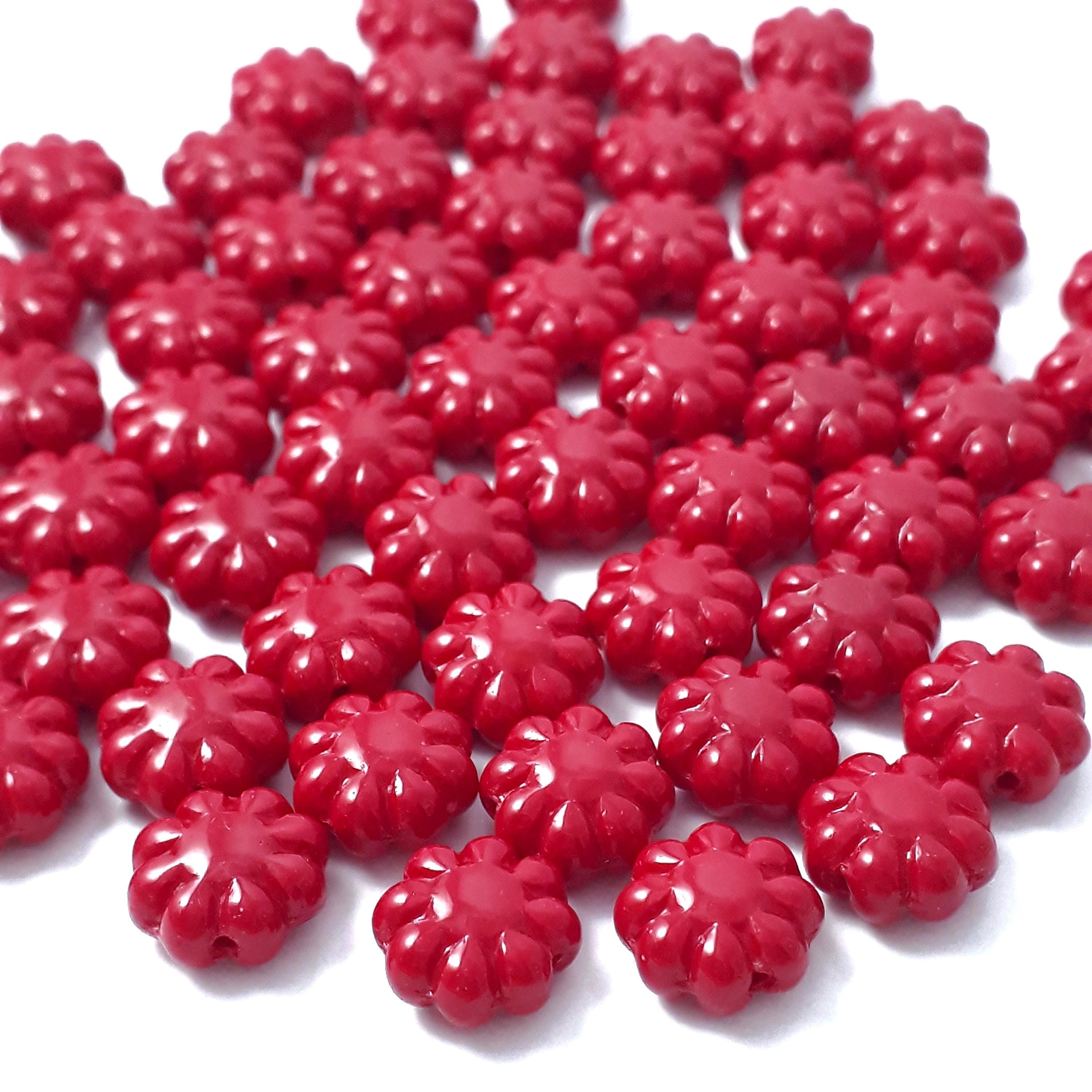 Red Czech Glass Hawaiian Flower 9mm - 10pcs