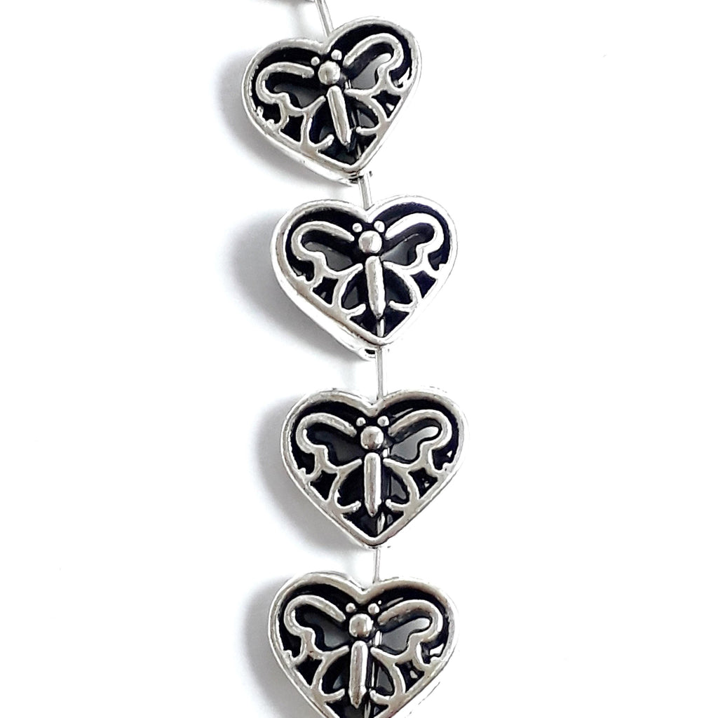 Filigree Butterfly Heart Antique Silver 12x10mm - 10pcs