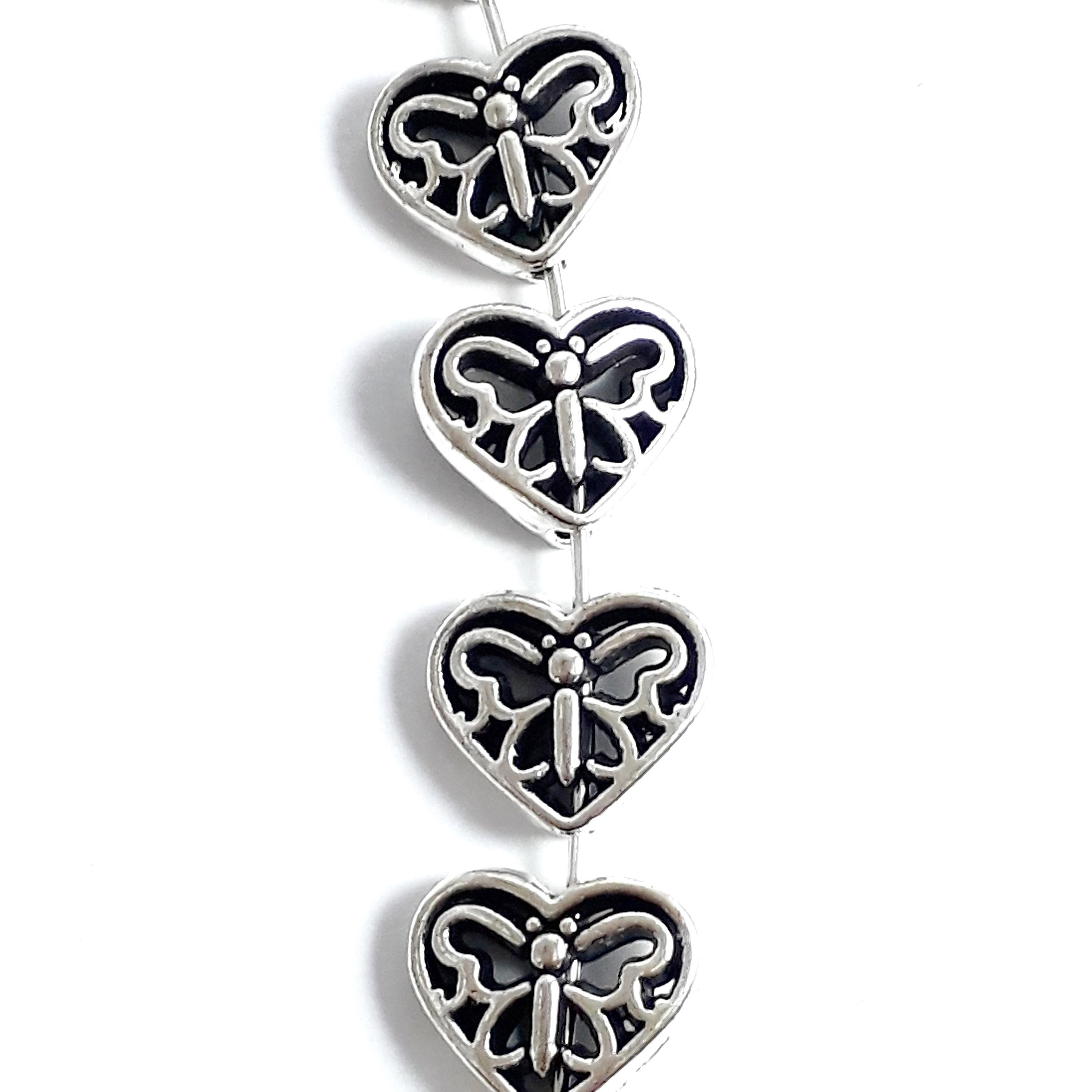Filigree Butterfly Heart Antique Silver 12x10mm - 10pcs
