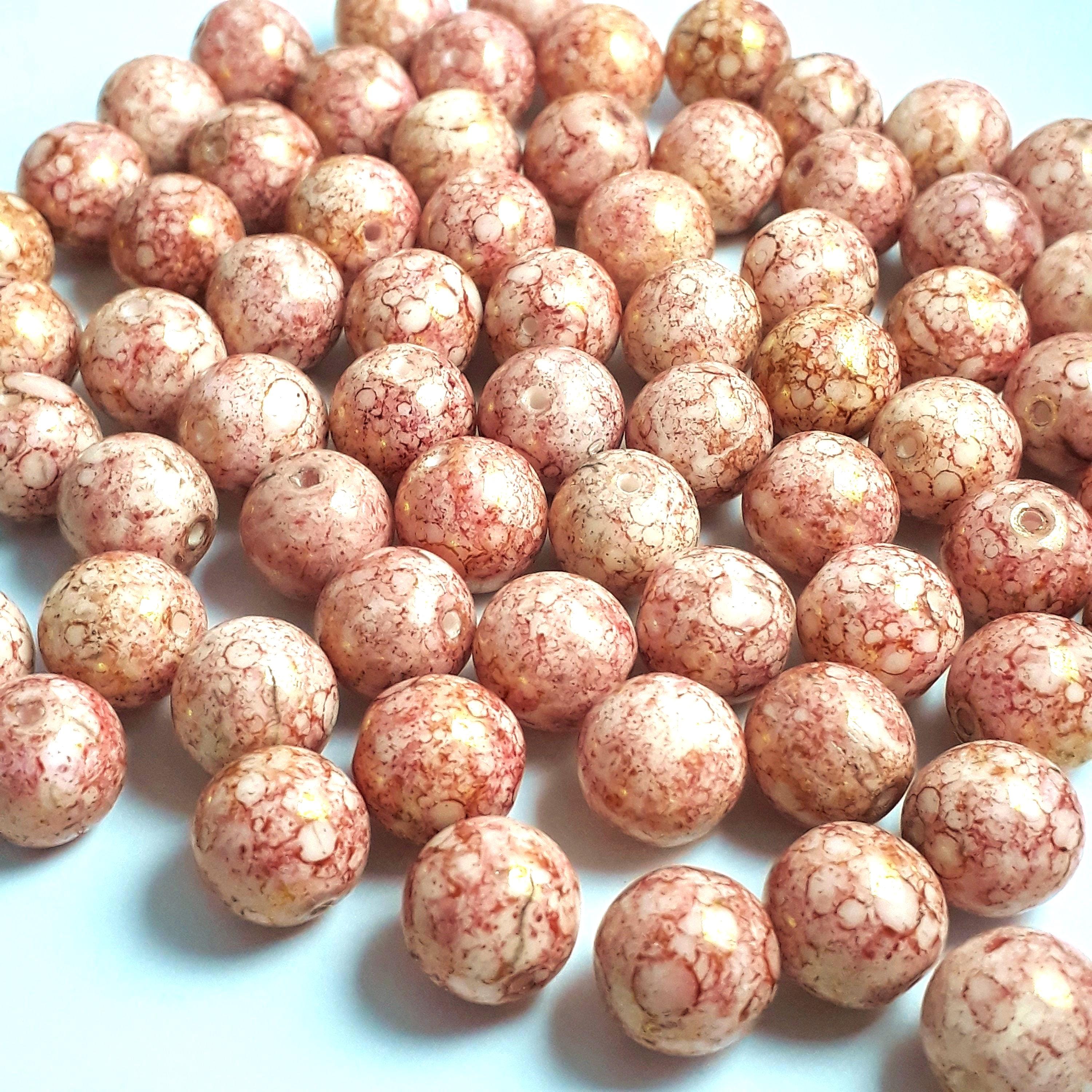 Mottled Pink & Gold Lustre Czech Glass Round 10mm - 10pcs