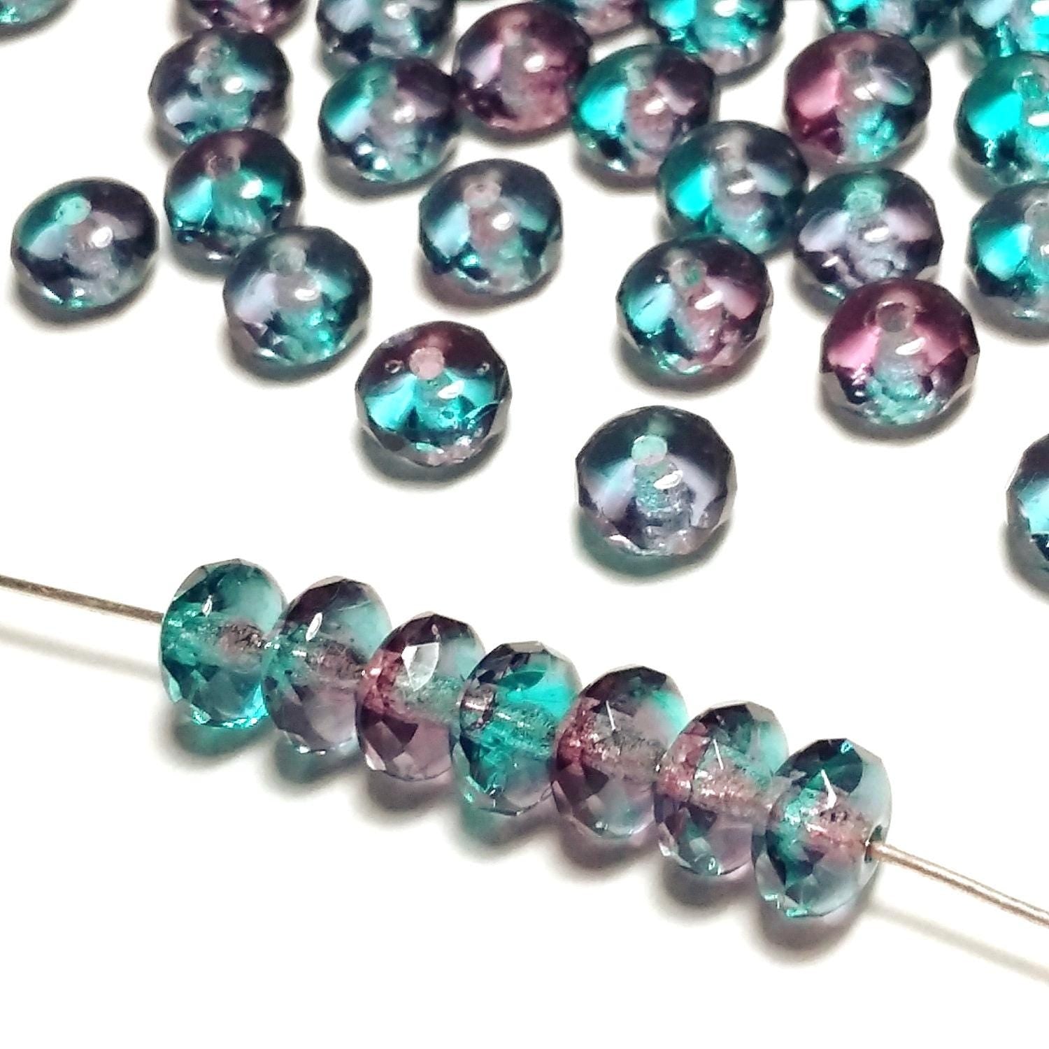 Blue & Purple Czech Glass Rondelle 7x4mm - 20pcs