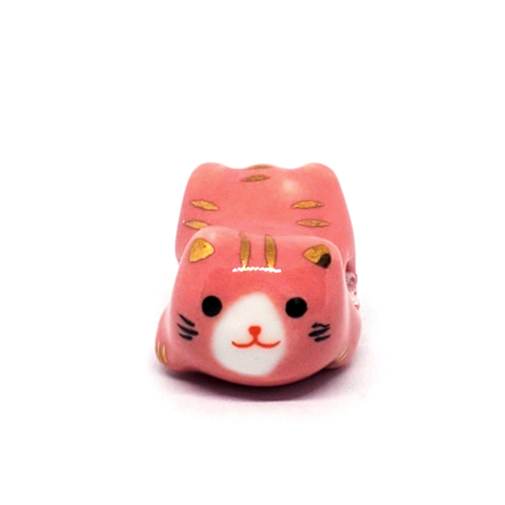 Chinese Cat Ceramic Pink & Gold 16x13mm - 1pc