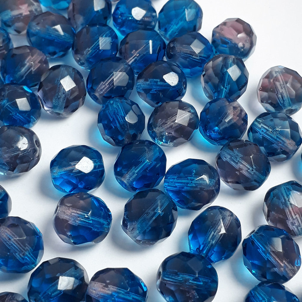 Blue & Purple Faceted Czech Glass 10x9mm - 10pcs