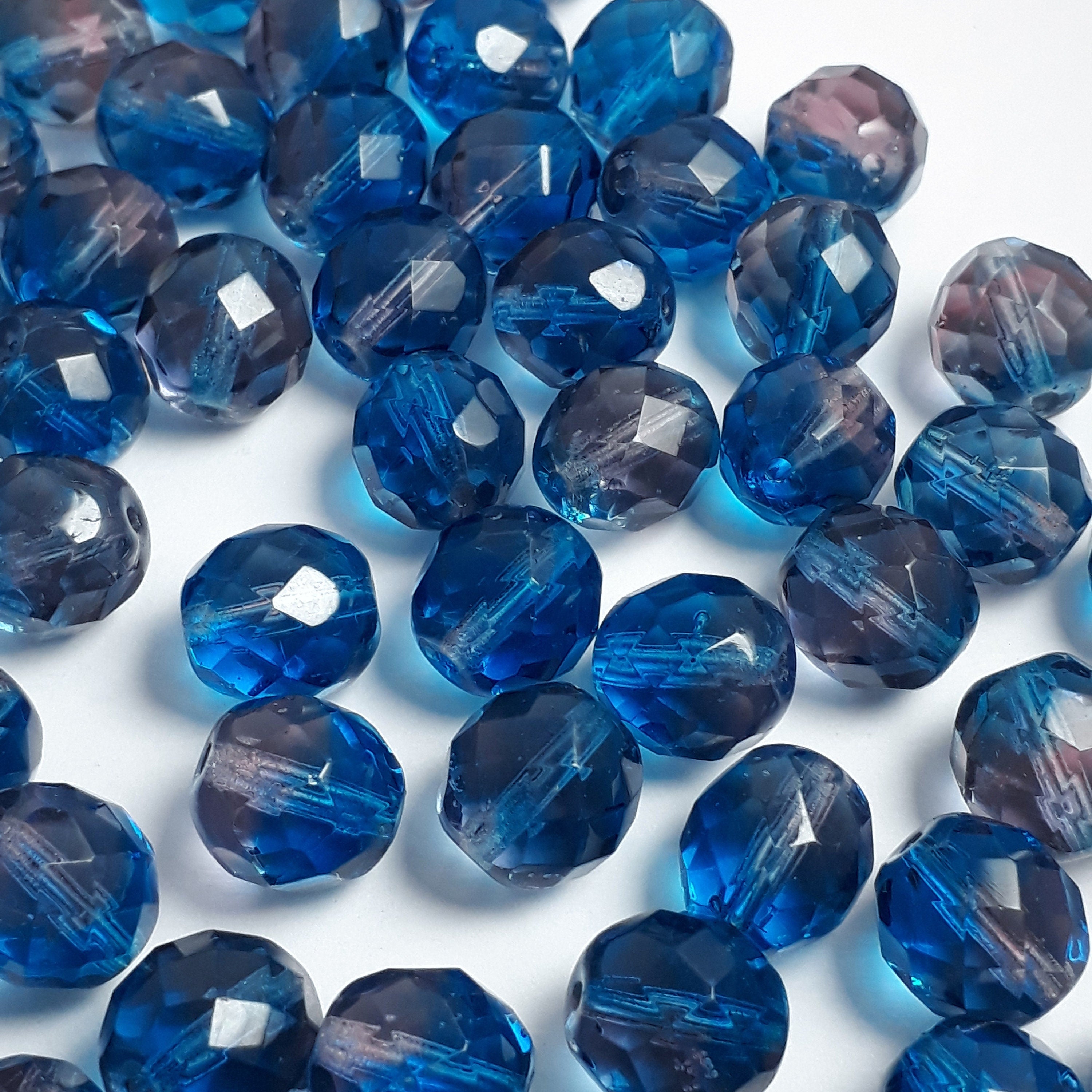 Blue & Purple Faceted Czech Glass 10x9mm - 10pcs
