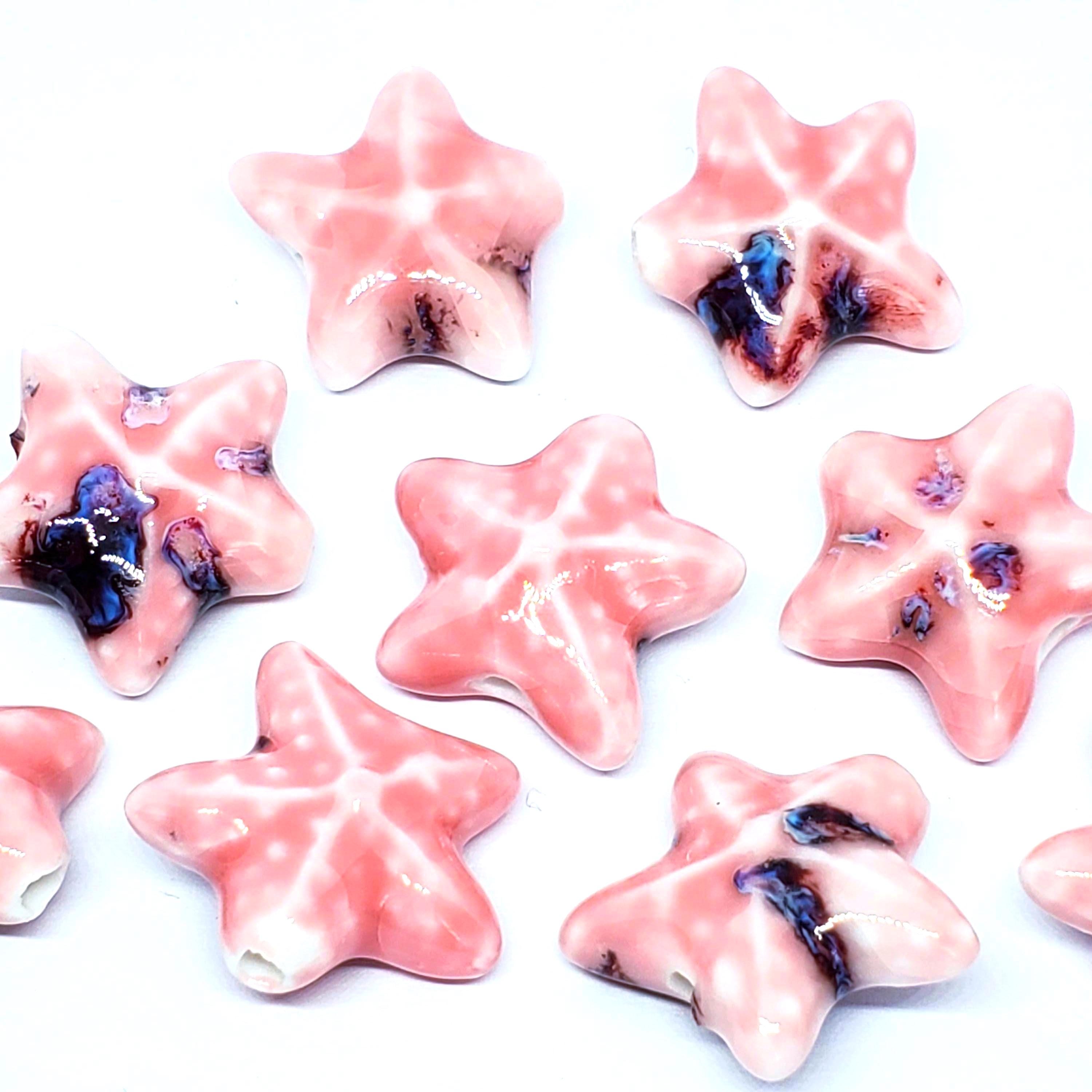 Pink Starfish Glazed Ceramic 22mm - 2pcs