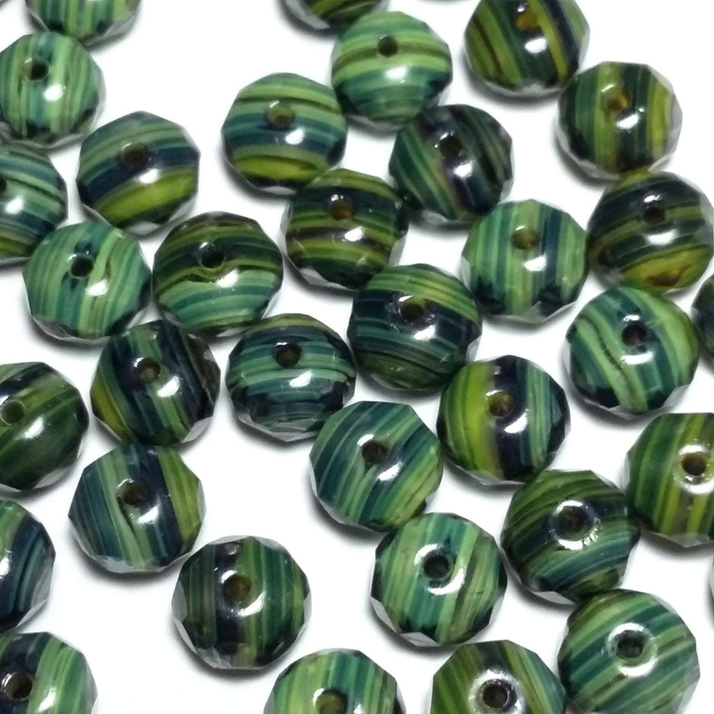 Green Striped Czech Glass Faceted Rondelle 7x4mm - 10pcs