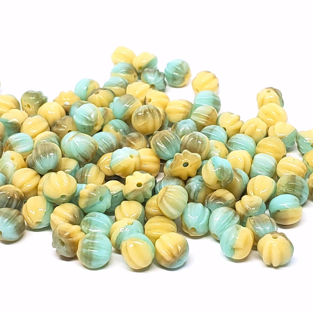 Mint Green and Beige Fluted Round Czech Glass 5mm - 30pcs