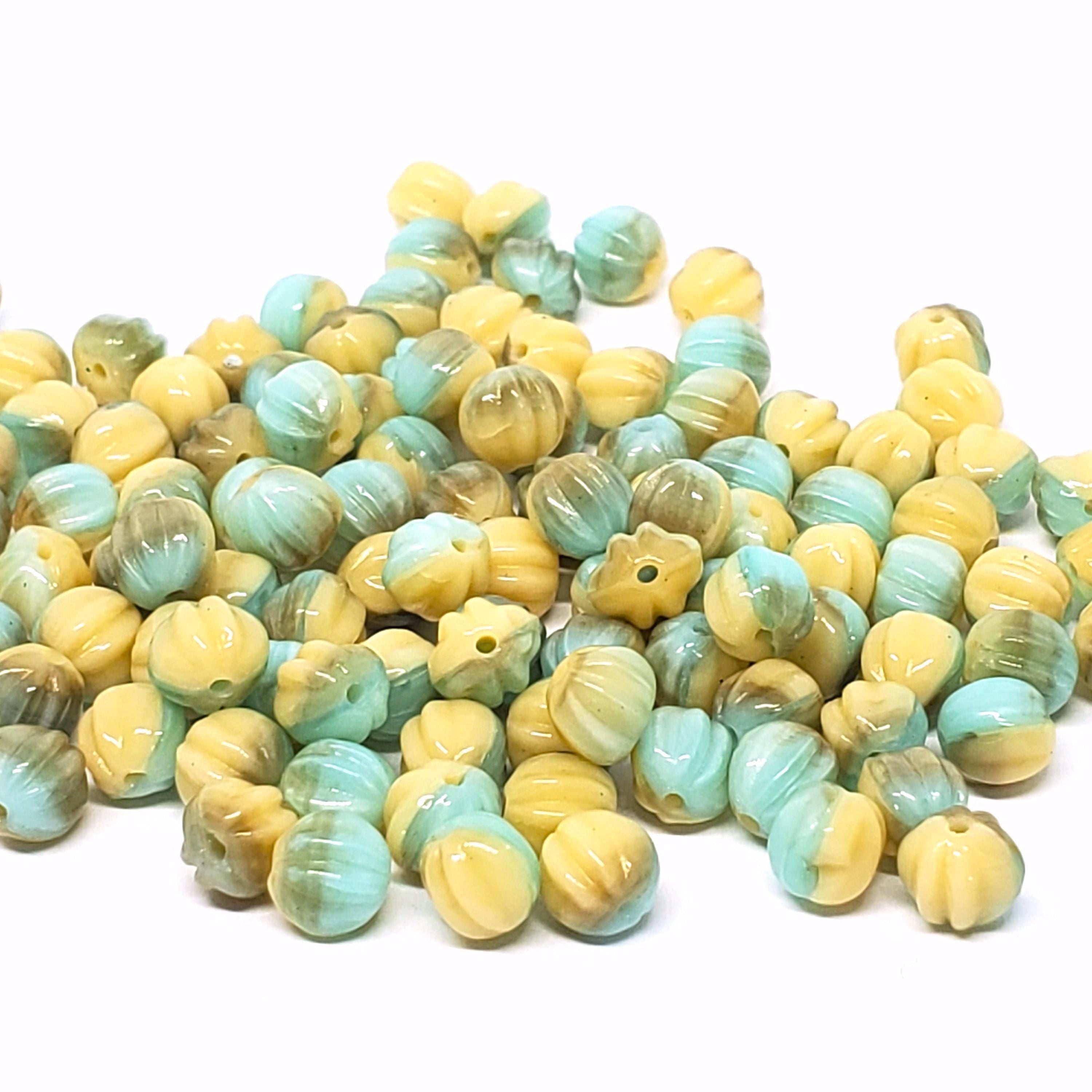 Mint Green and Beige Fluted Round Czech Glass 5mm - 30pcs