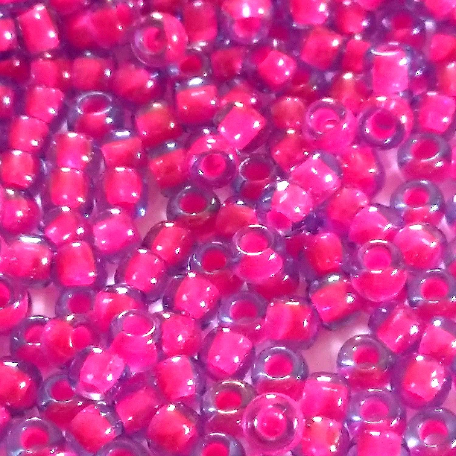 Luminous Lt Sapphire / Neon Pink-Lined TOHO Seed Glass 11/0 - 10g