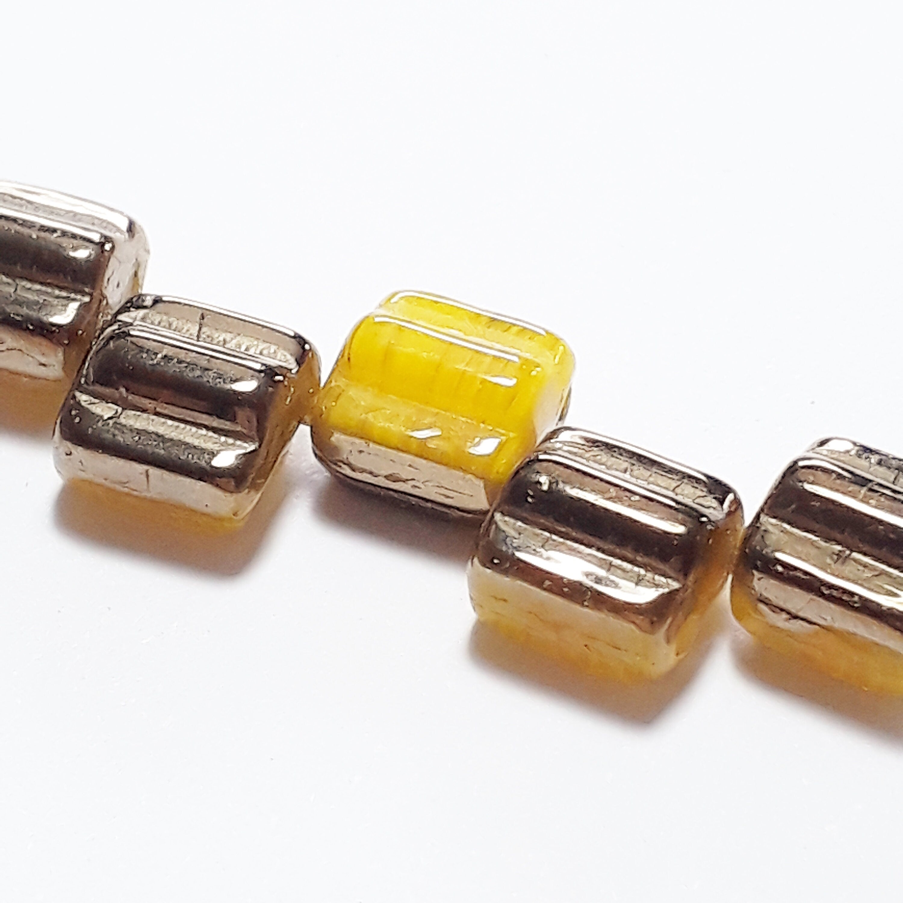 2-Hole Yellow & Bronze Czech Glass Square 6mm - 20pcs