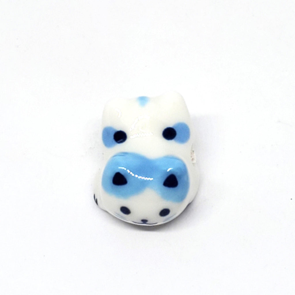 Chinese Cat Ceramic White & Blue 16x13mm - 1pc