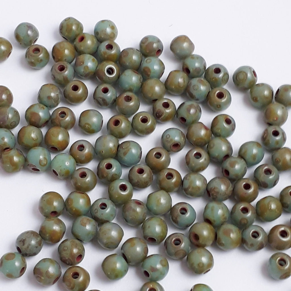 Green Picasso Czech Glass Round 3mm - 120pcs