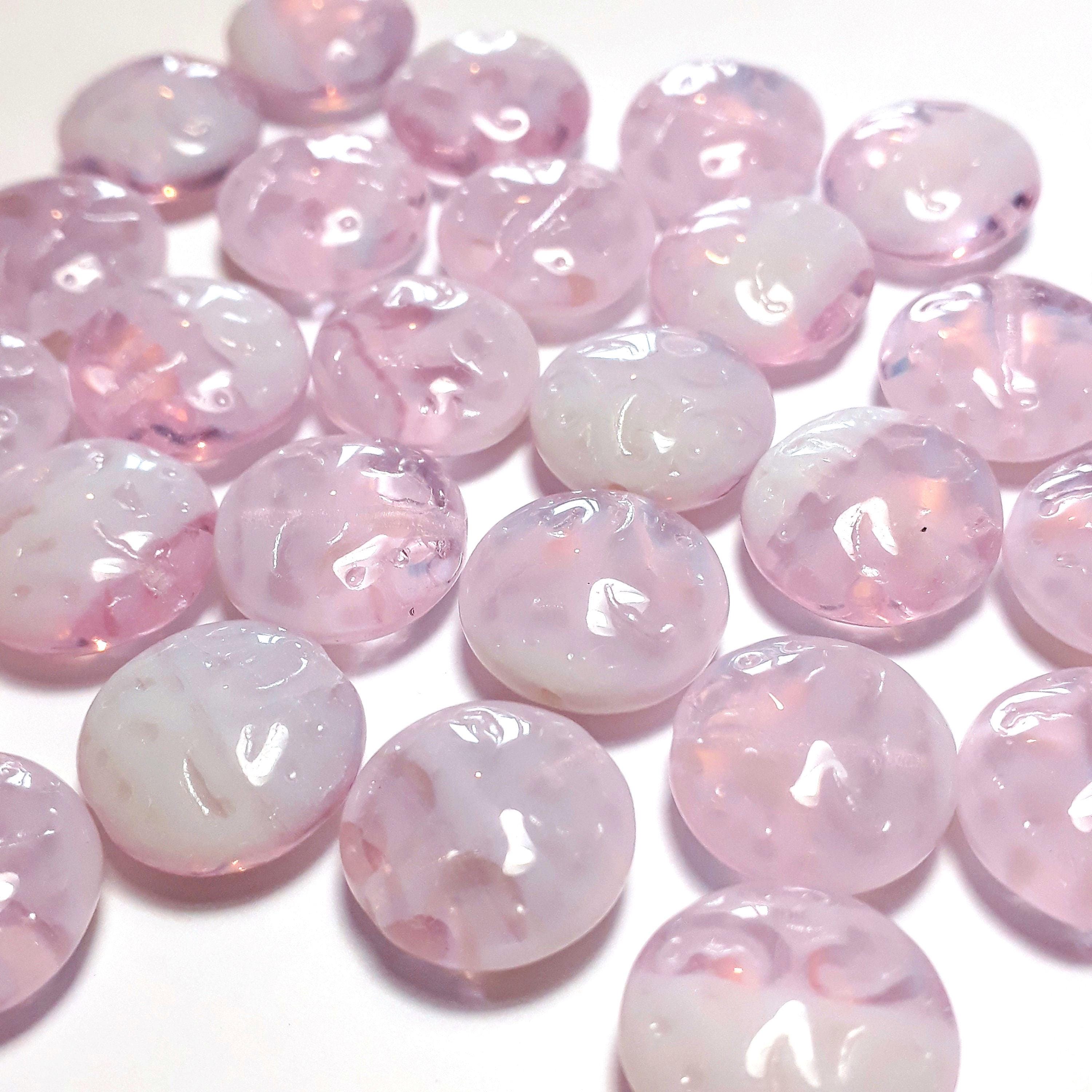 Pink & White Carved Czech Glass 14mm - 6pcs