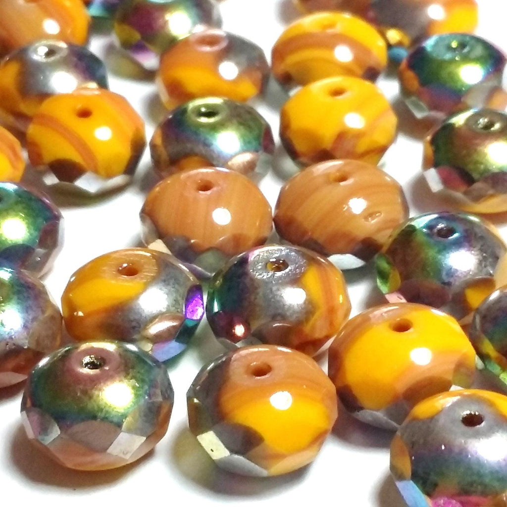 Orange Metallic Faceted Czech Glass Rondelles 11x7mm - 6pcs