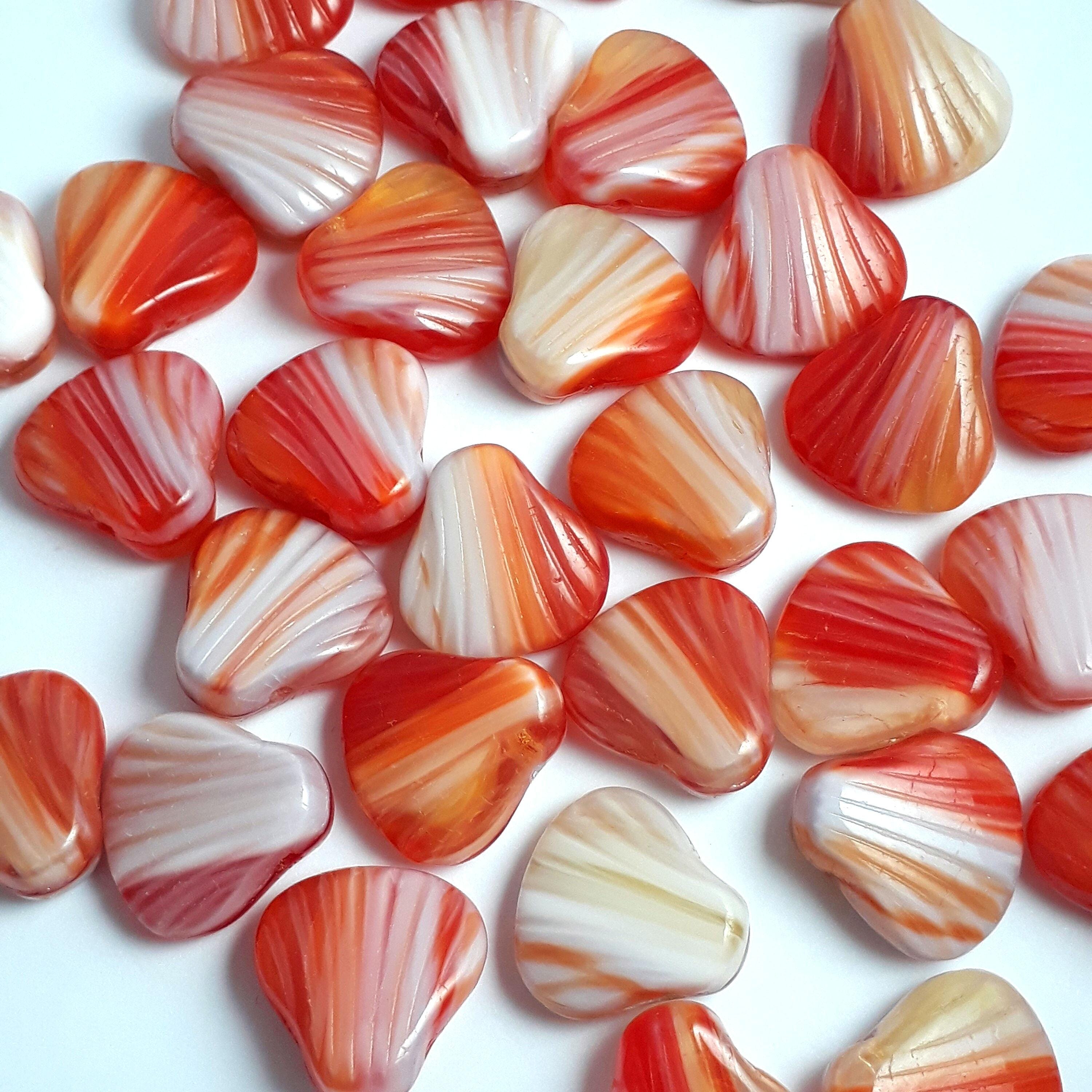 Red, Orange & White Czech Glass Shell 15mm - 6pcs