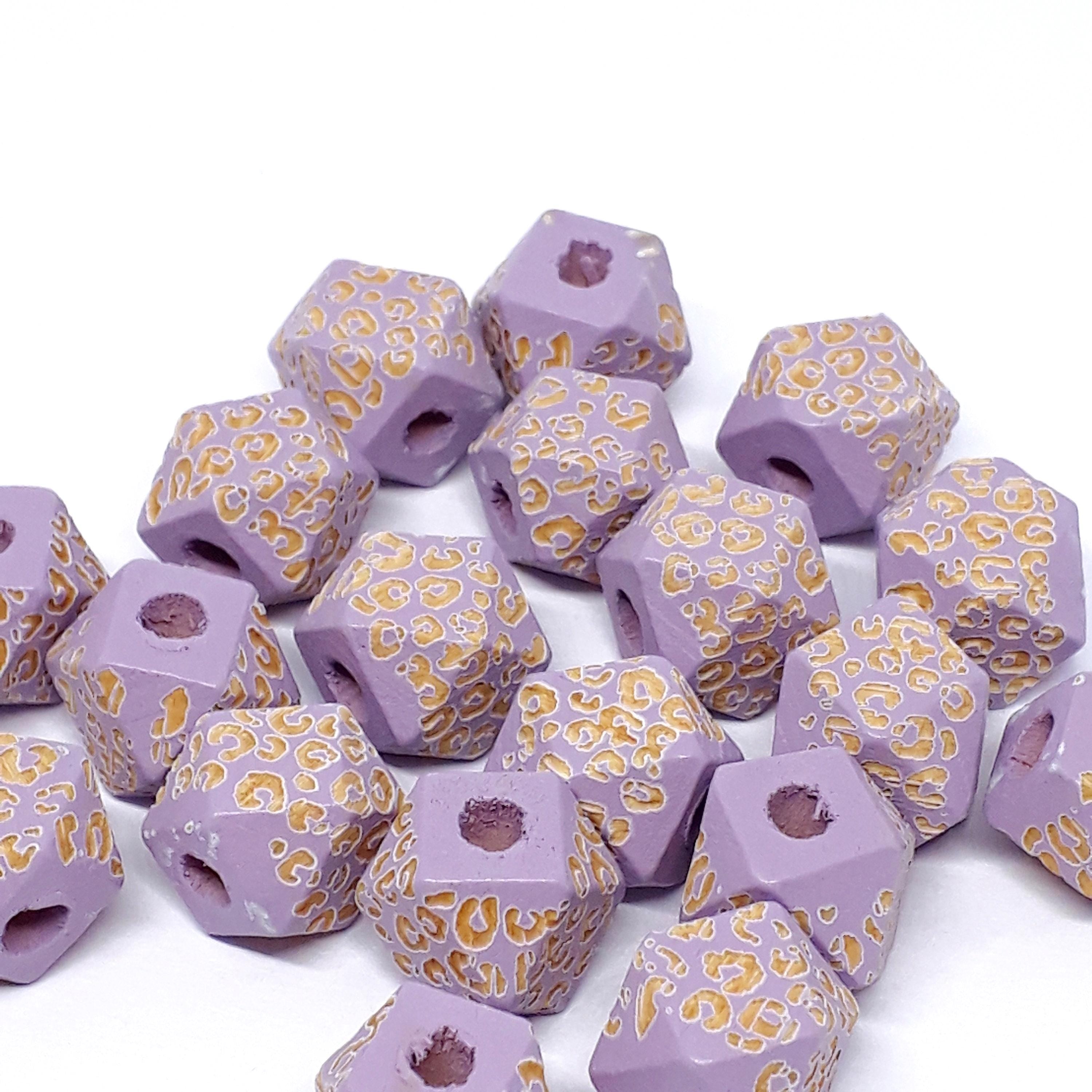 Purple Leopard Print Wood Polygon 10x10mm - 5pcs