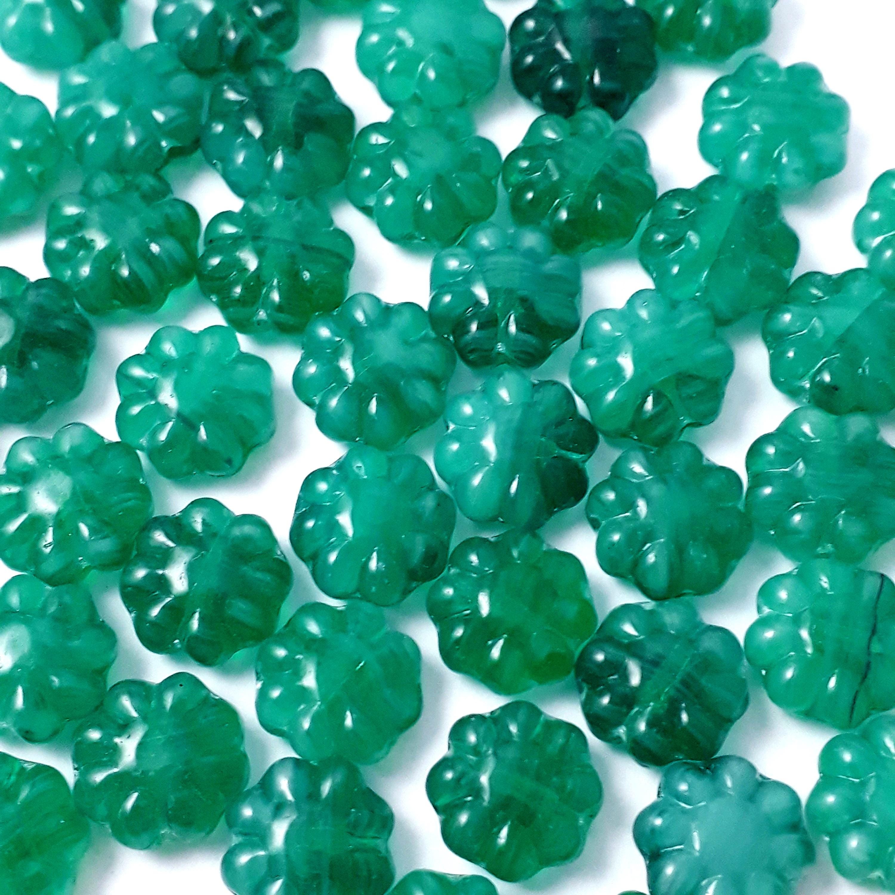 Green Teal Czech Glass Hawaiian Flower 9mm - 10pcs