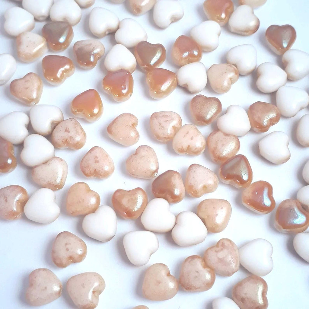 White & Metallic Brown AB Czech Glass Heart 6mm - 30pcs