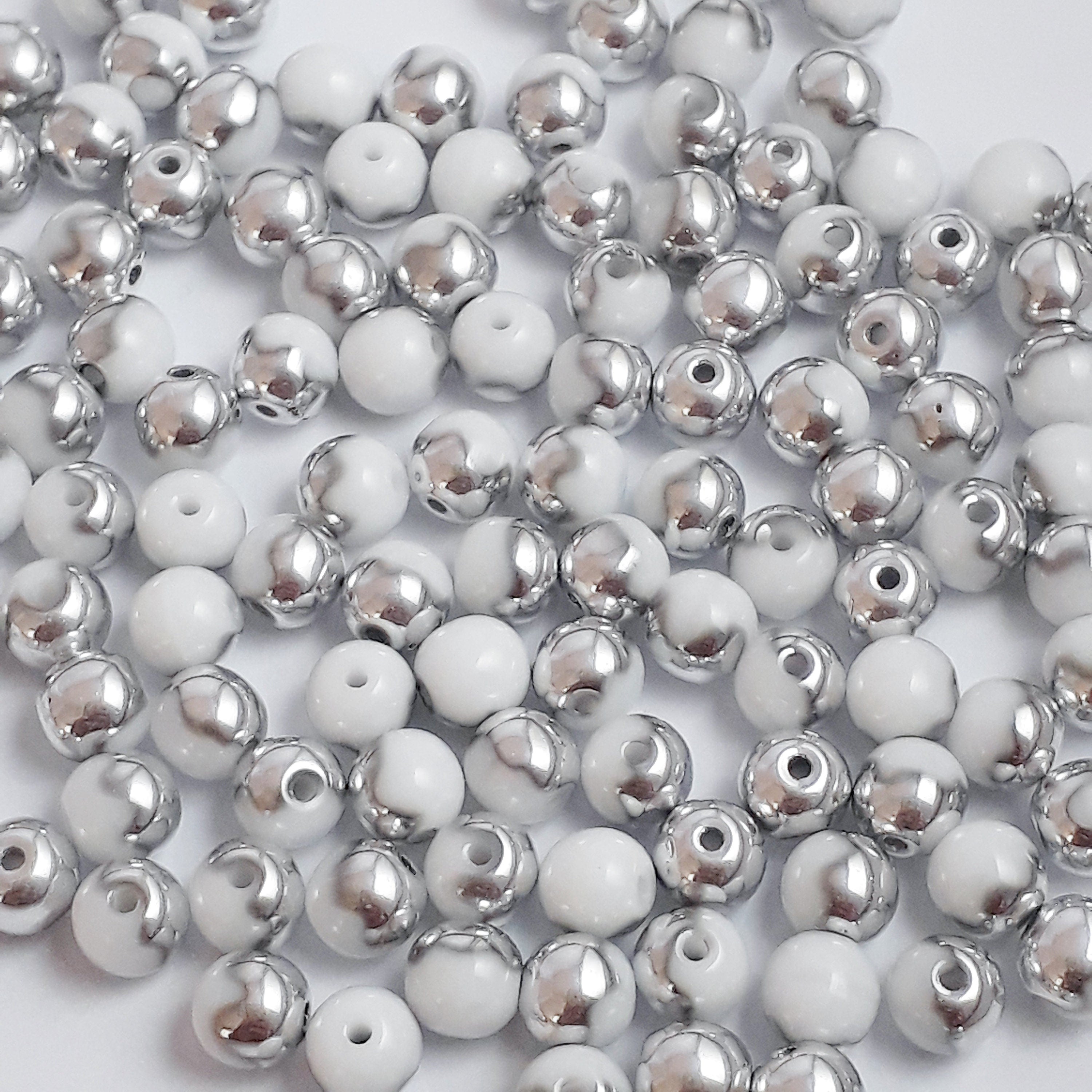 White & Silver Czech Glass Round 3mm - 120pcs
