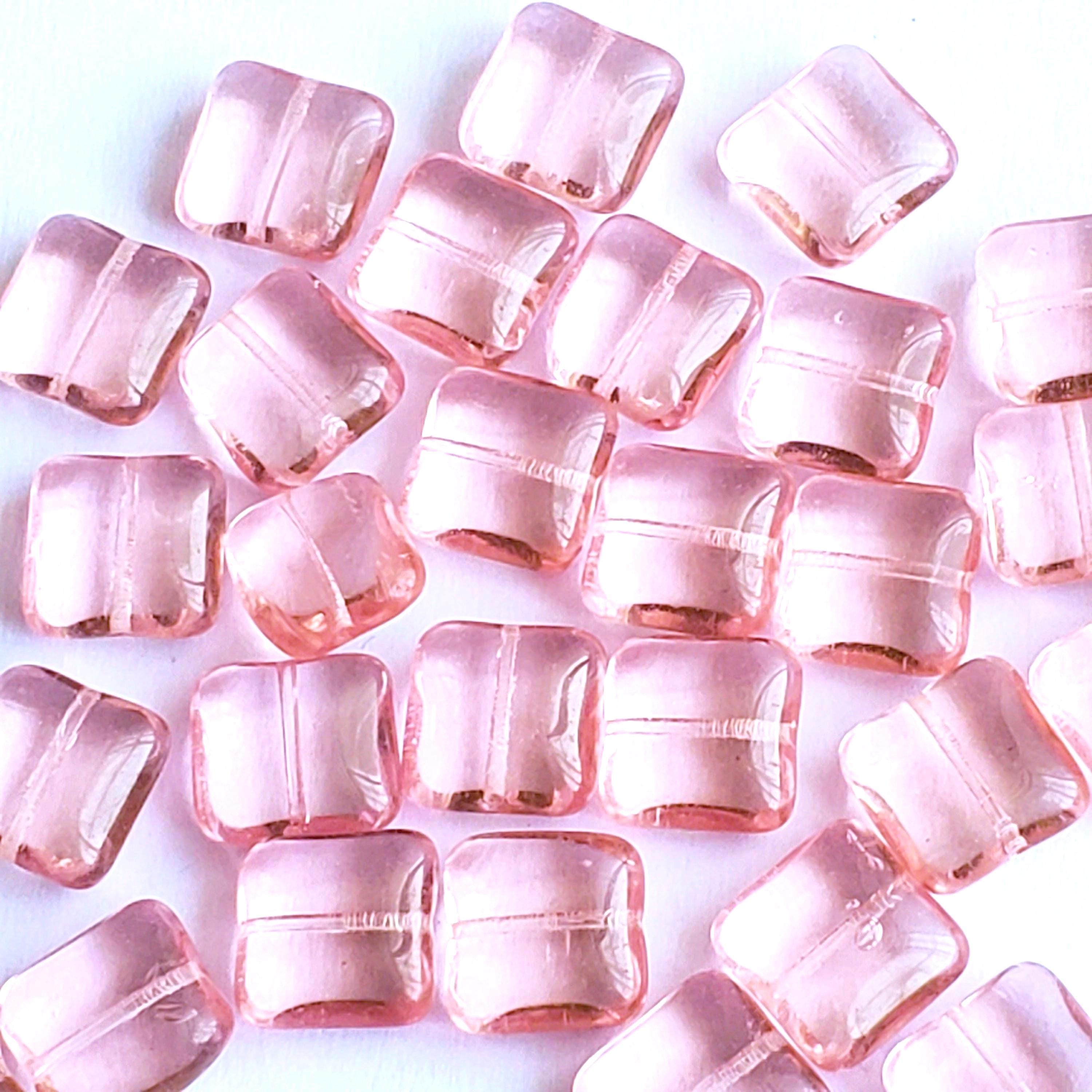 Pink Czech Glass Puffed Square 14mm - 10pcs