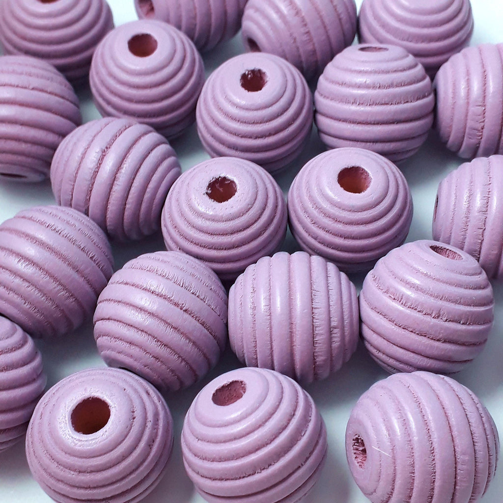 Purple Wooden Fluted Oval 18x17mm - 6pcs