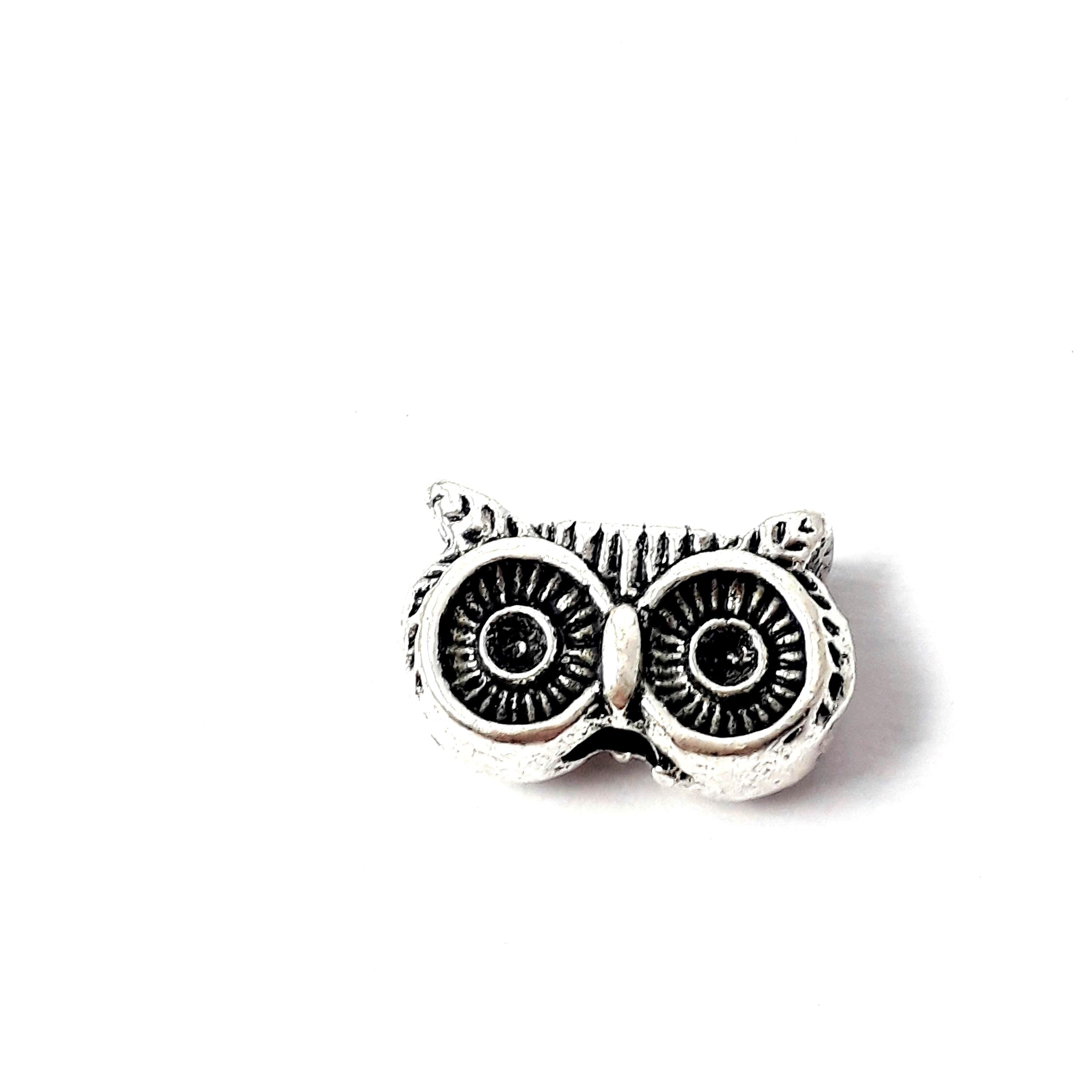 Owl Eye Antique Silver With Rhinestone Setting 12x8mm - 6pcs