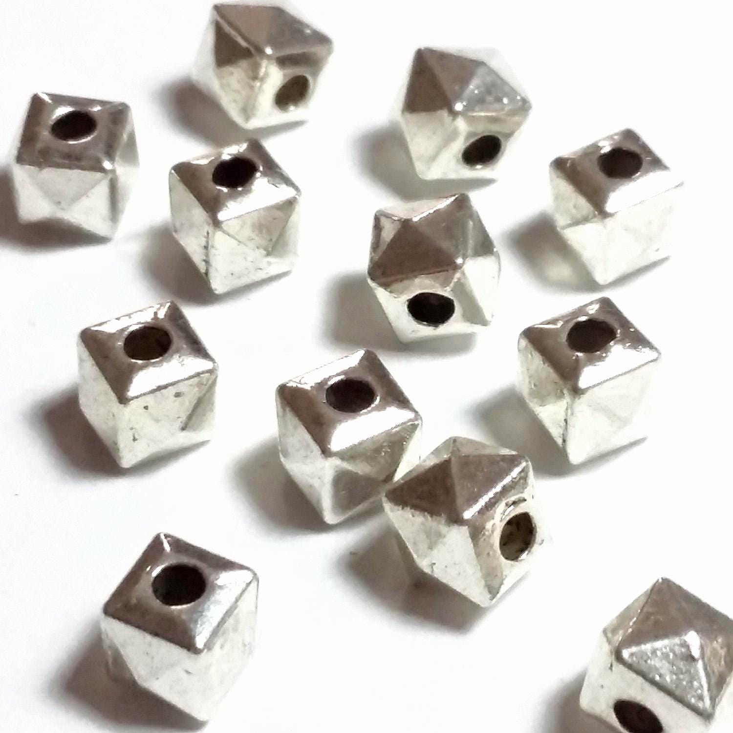 Faceted Silver Cube 5mm - 25pcs