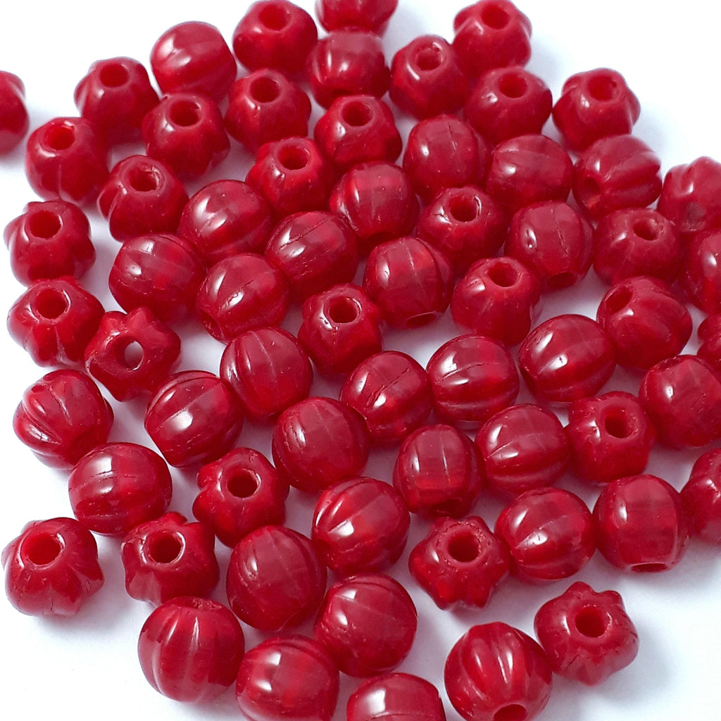 Red Transparent & Opaque Fluted Czech Glass 8mm - 10pcs