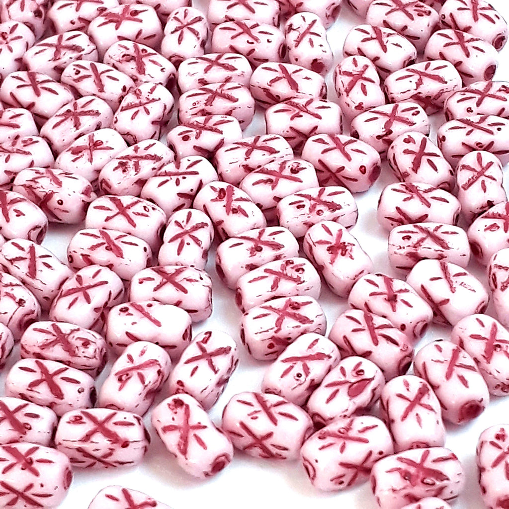 Mauve Red-Lined Star Czech Glass Tube 6x4mm - 30pcs