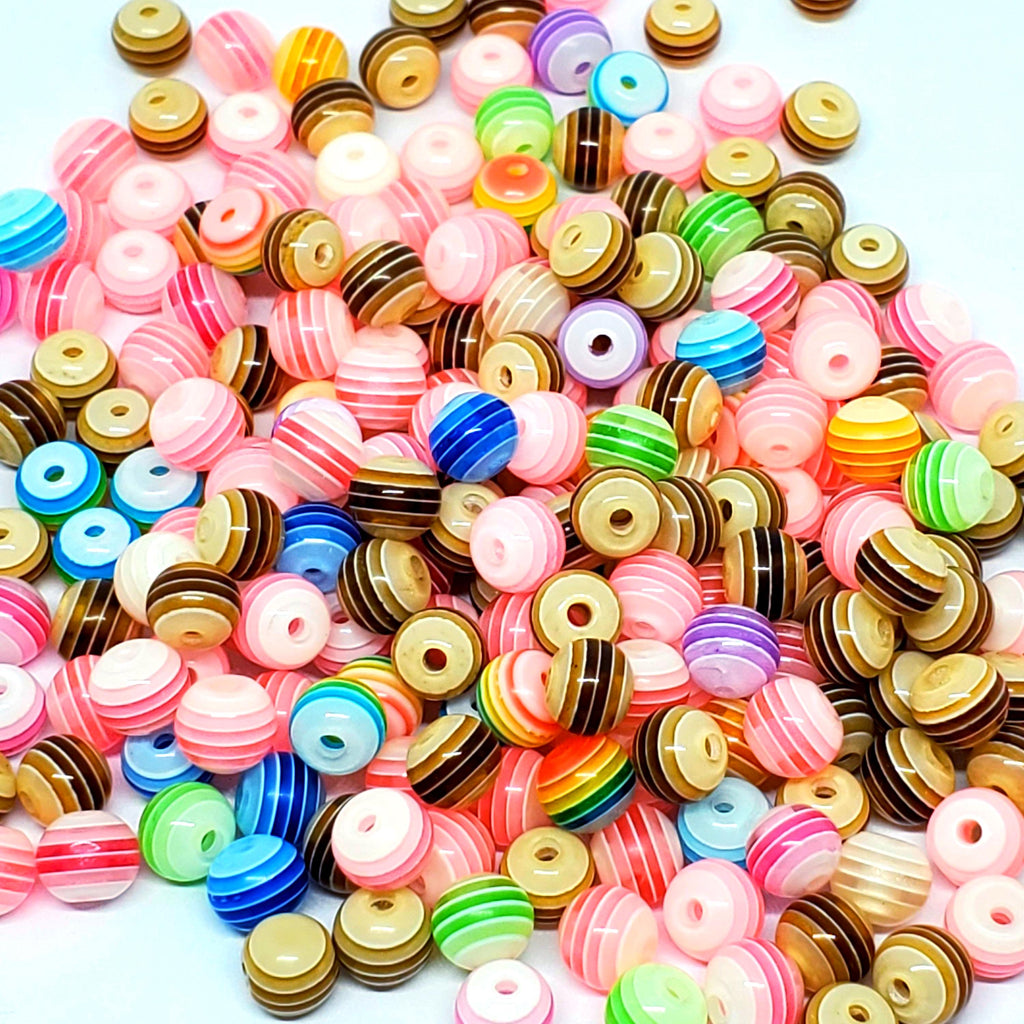 Striped Mixed Colour Resin Round 6mm - 50pcs