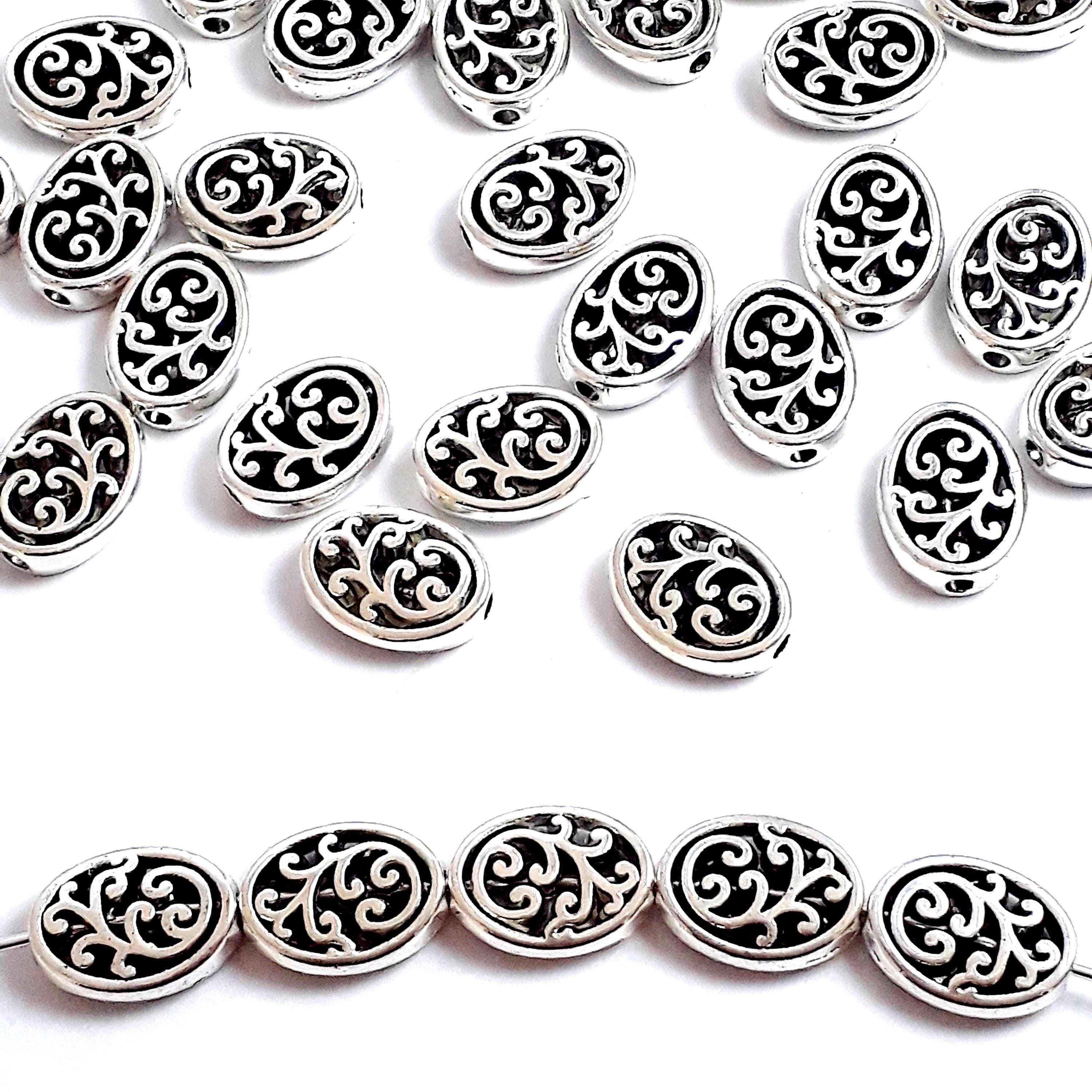 Oval Filigree Floral Antique Silver 12x10mm - 10pcs