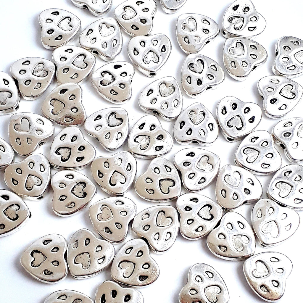 Paw Print Heart Antique Silver 12x11mm - 10pcs