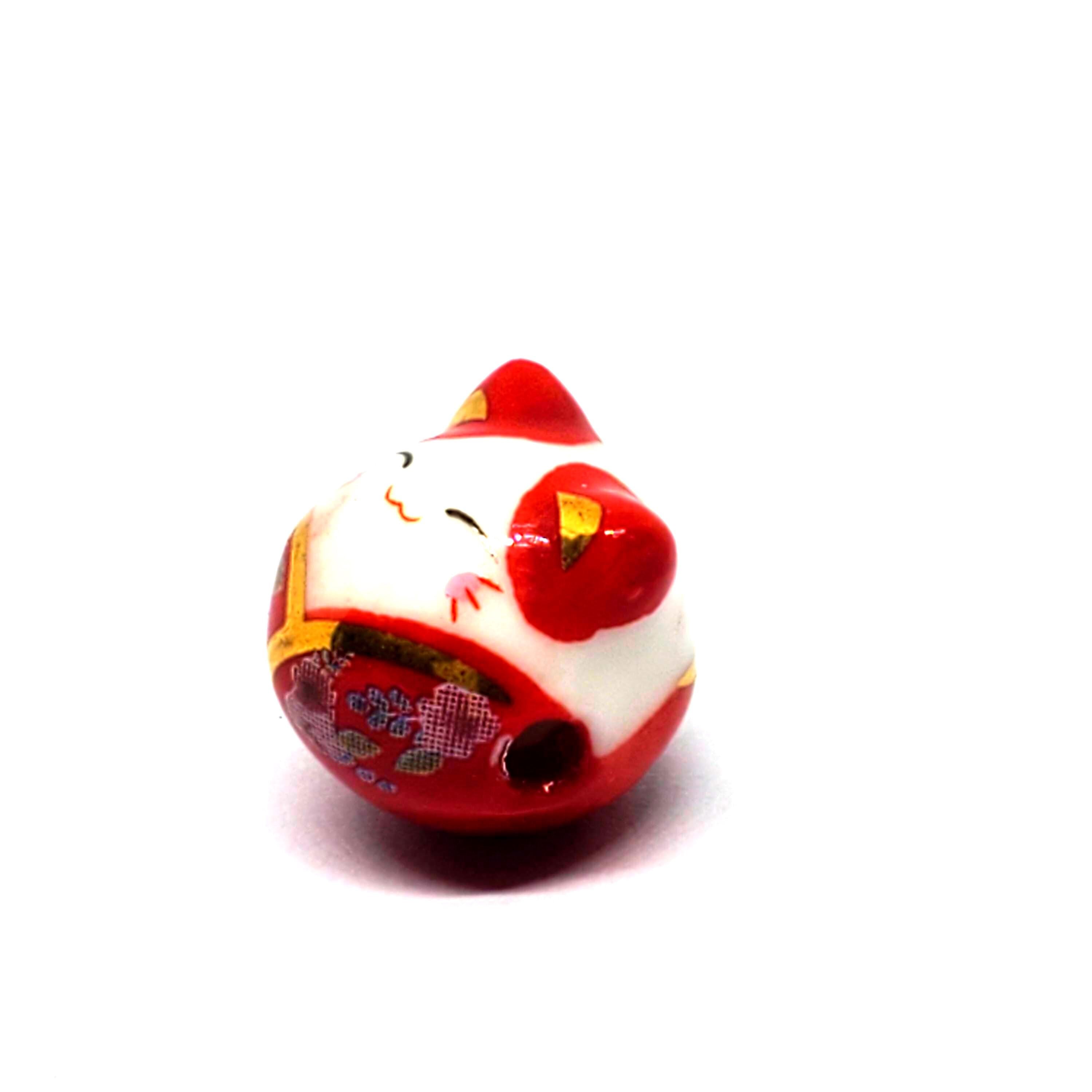 Chinese Cat Ceramic Red & White 15x14mm - 1pc