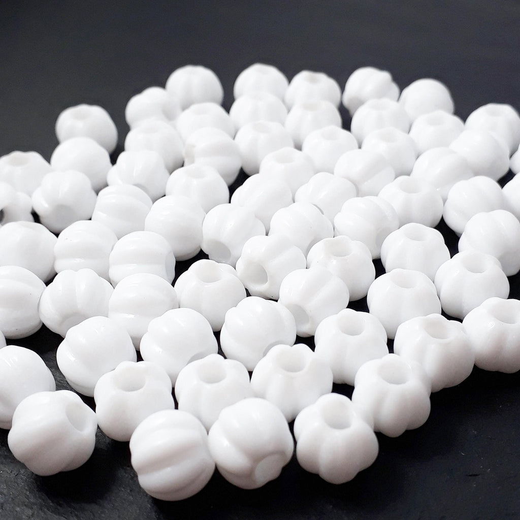 Czech Glass White Round Fluted 6mm - 30pcs