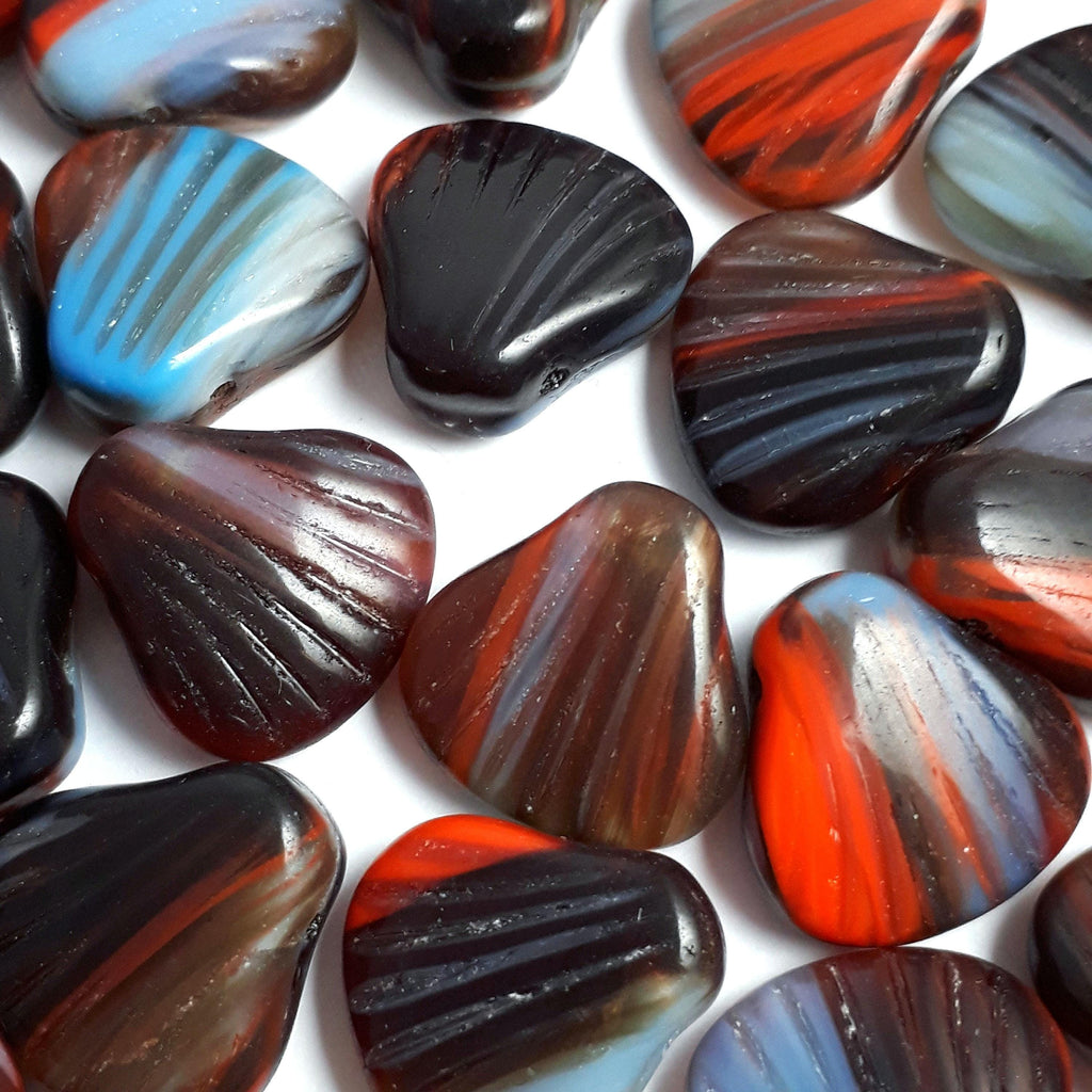 Orange, Blue & Black Czech Glass Shell 15mm - 6pcs