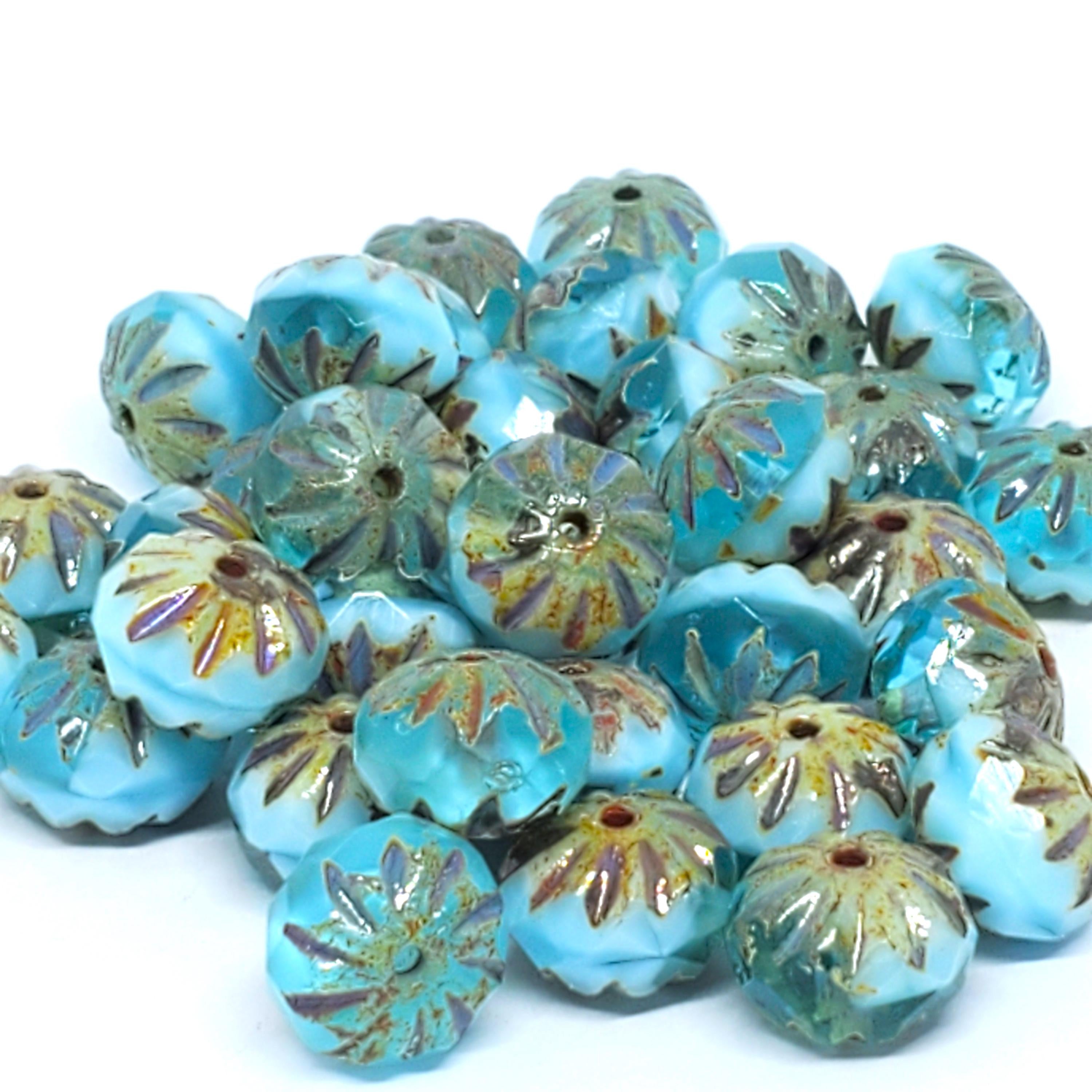 Two Tone Blue Czech Glass Rondelle Cathedral 10x7mm - 6pcs