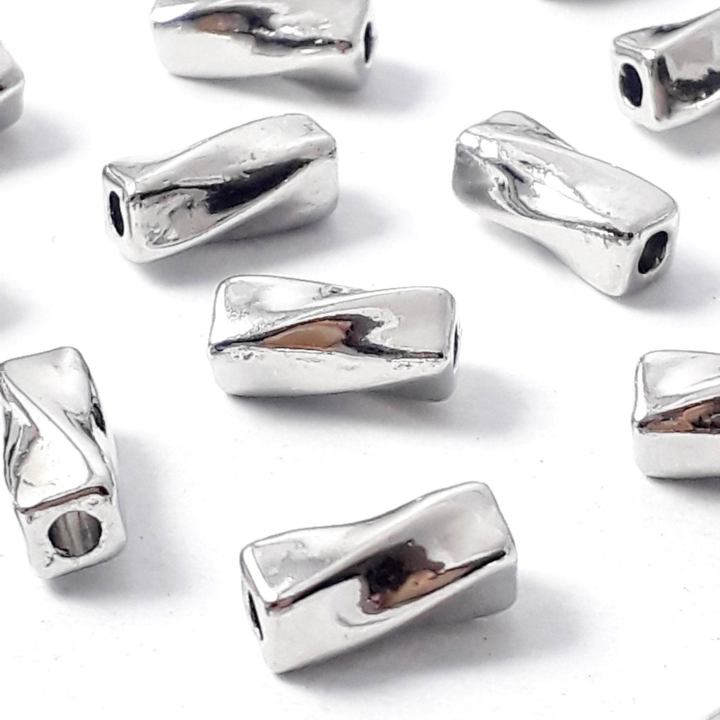 Twisted Square Tube Beads Silver Tone 8x4mm - 25pcs