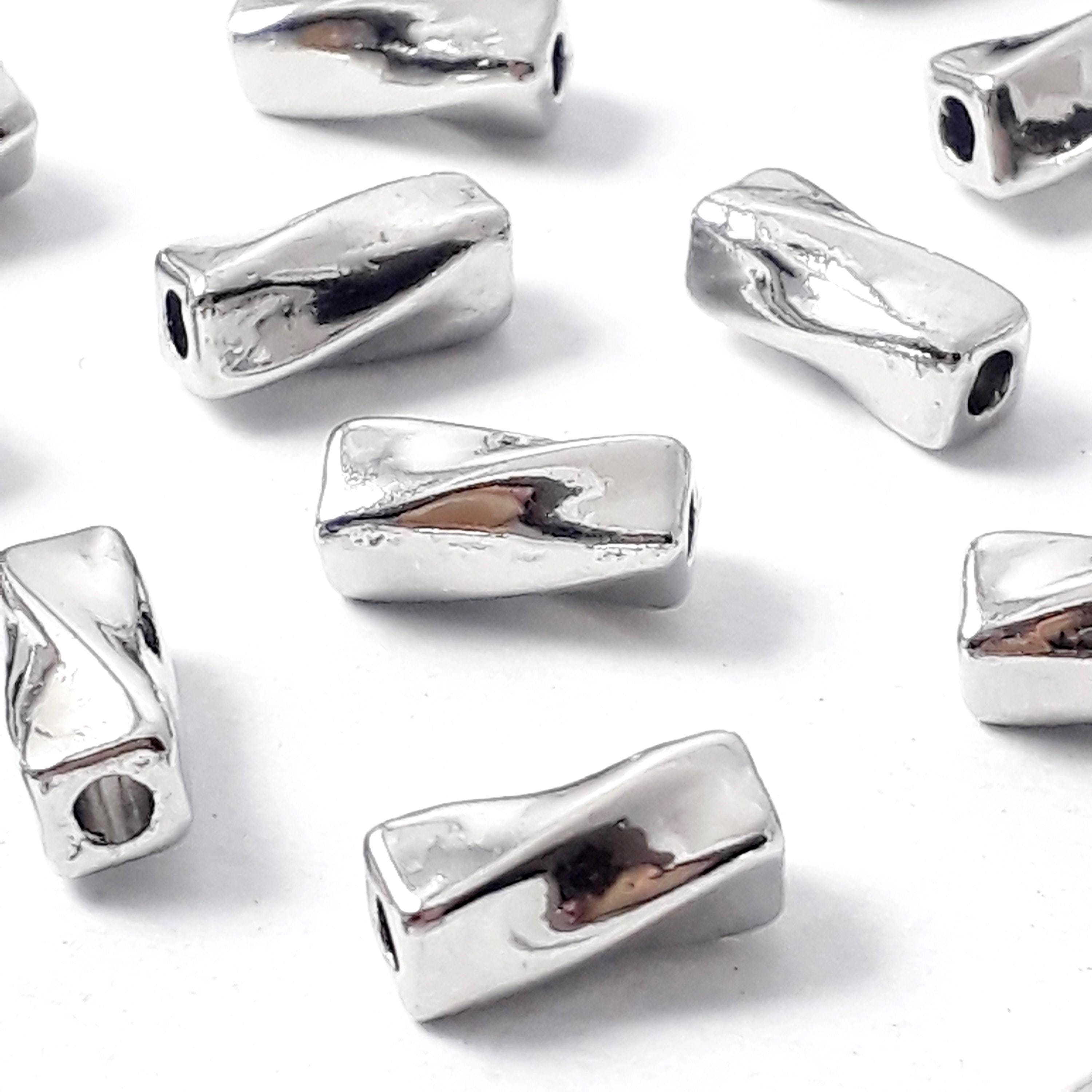 Twisted Square Tube Beads Silver Tone 8x4mm - 25pcs